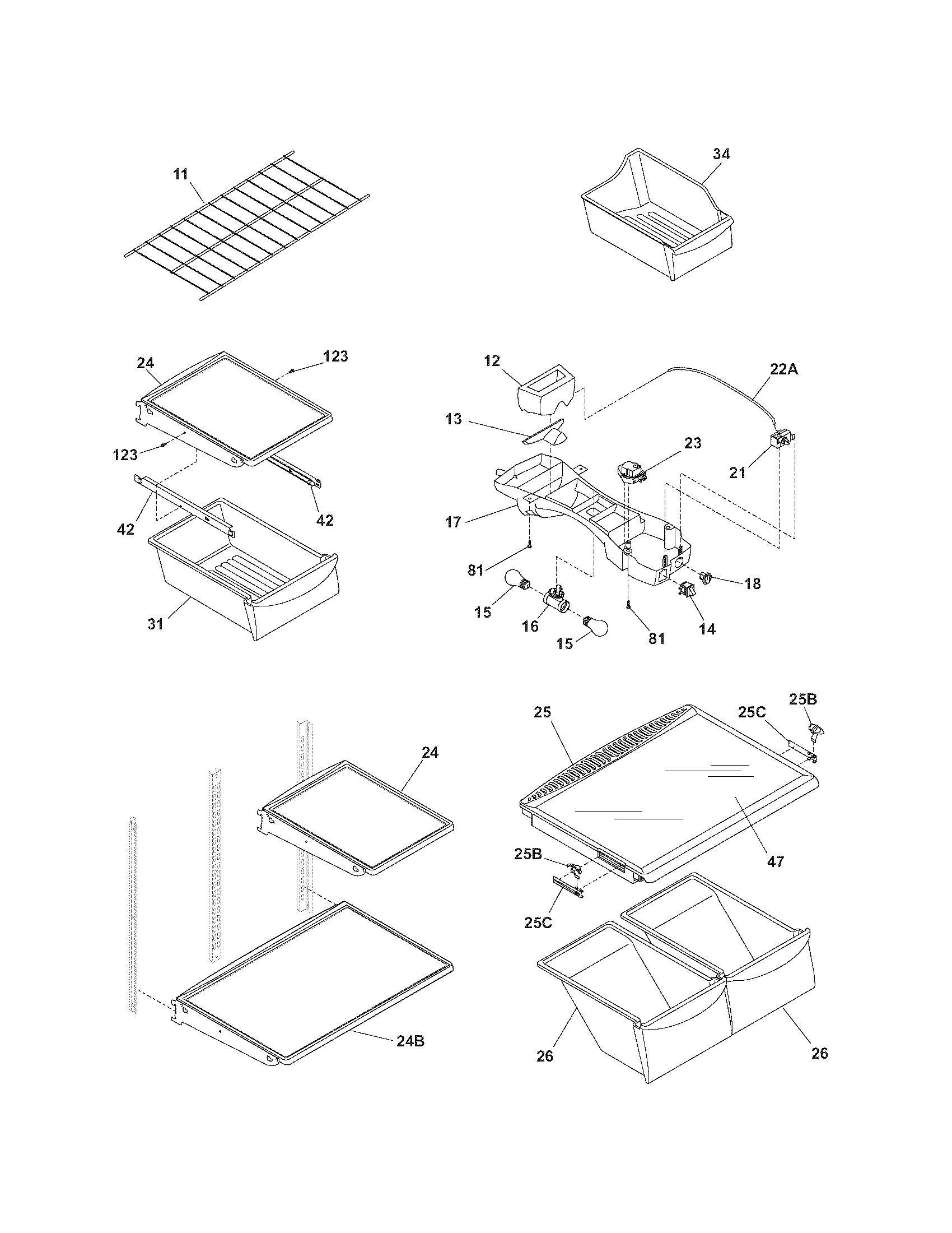 Kenmore 25374152404 shelves diagram