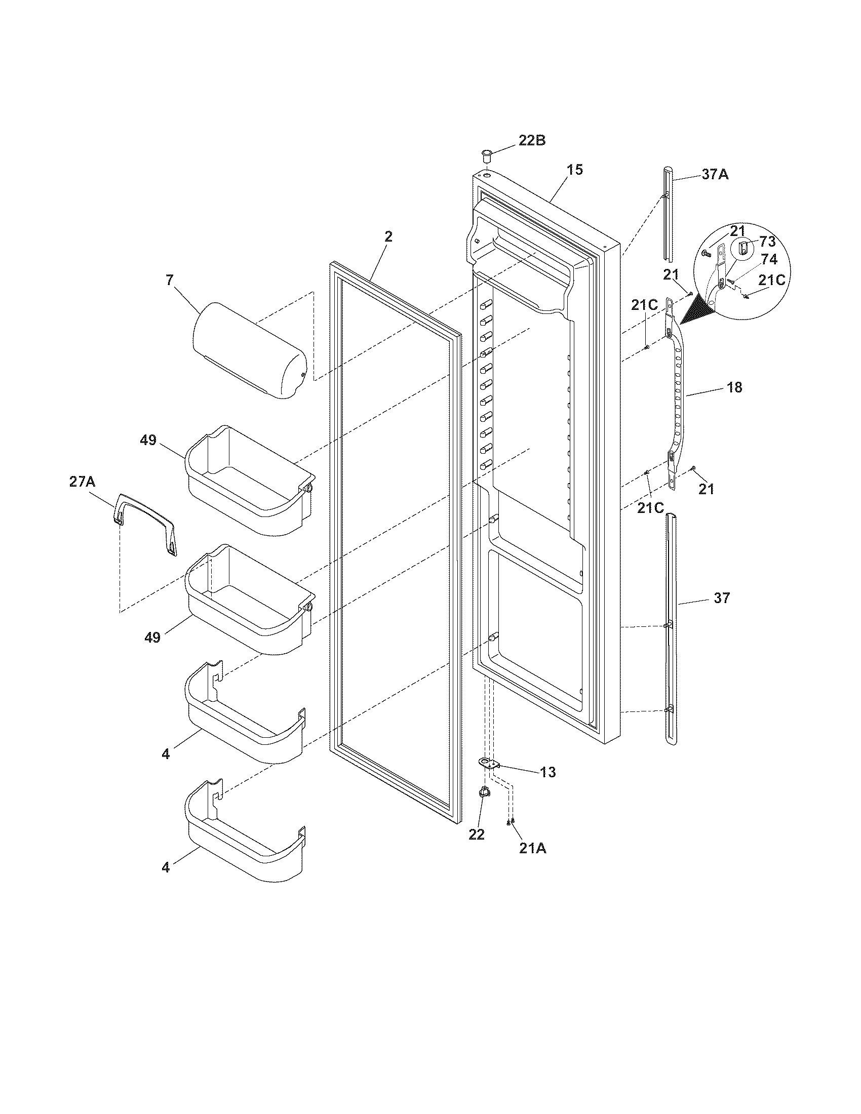 Kenmore 25356522401 refrigerator door diagram