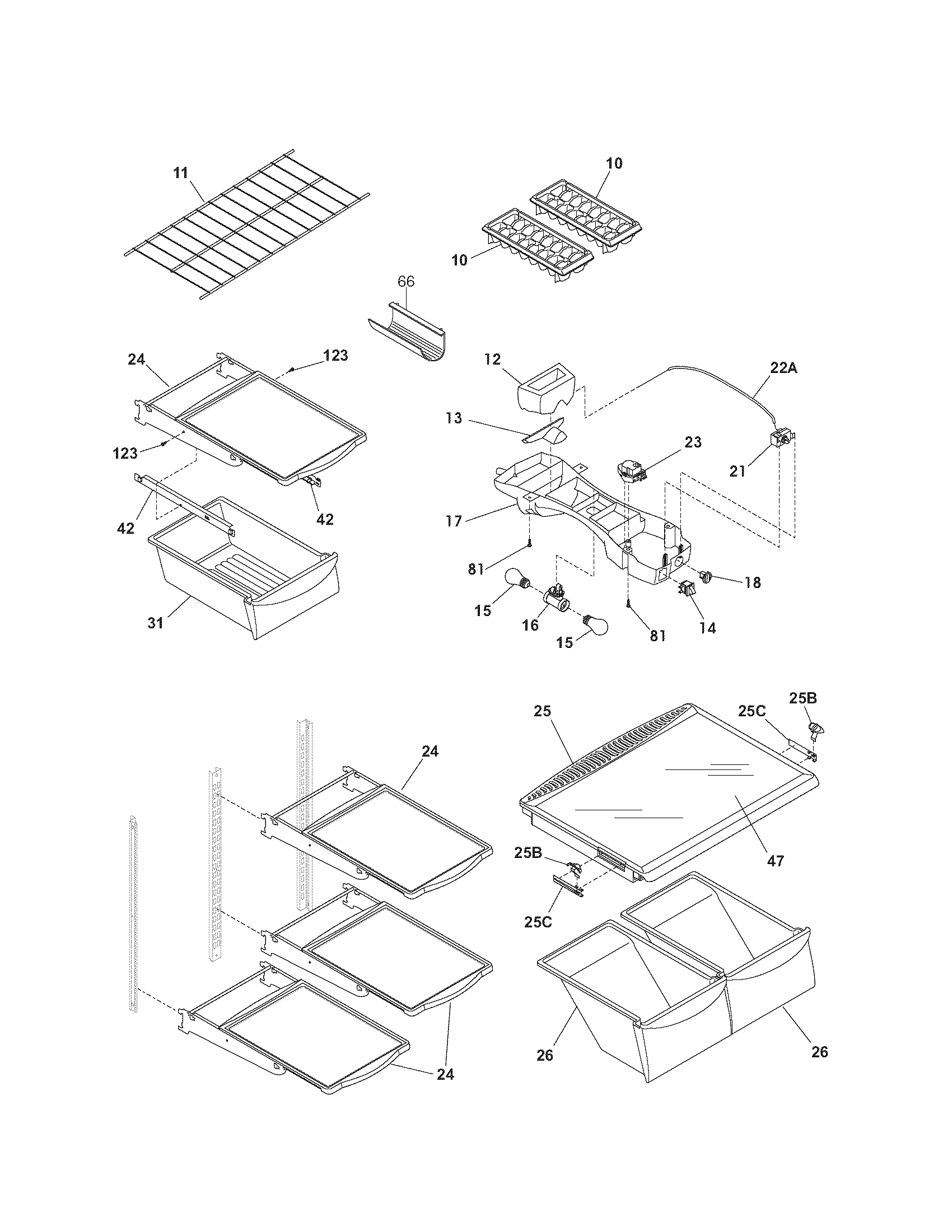 Kenmore 25364182404 shelves diagram