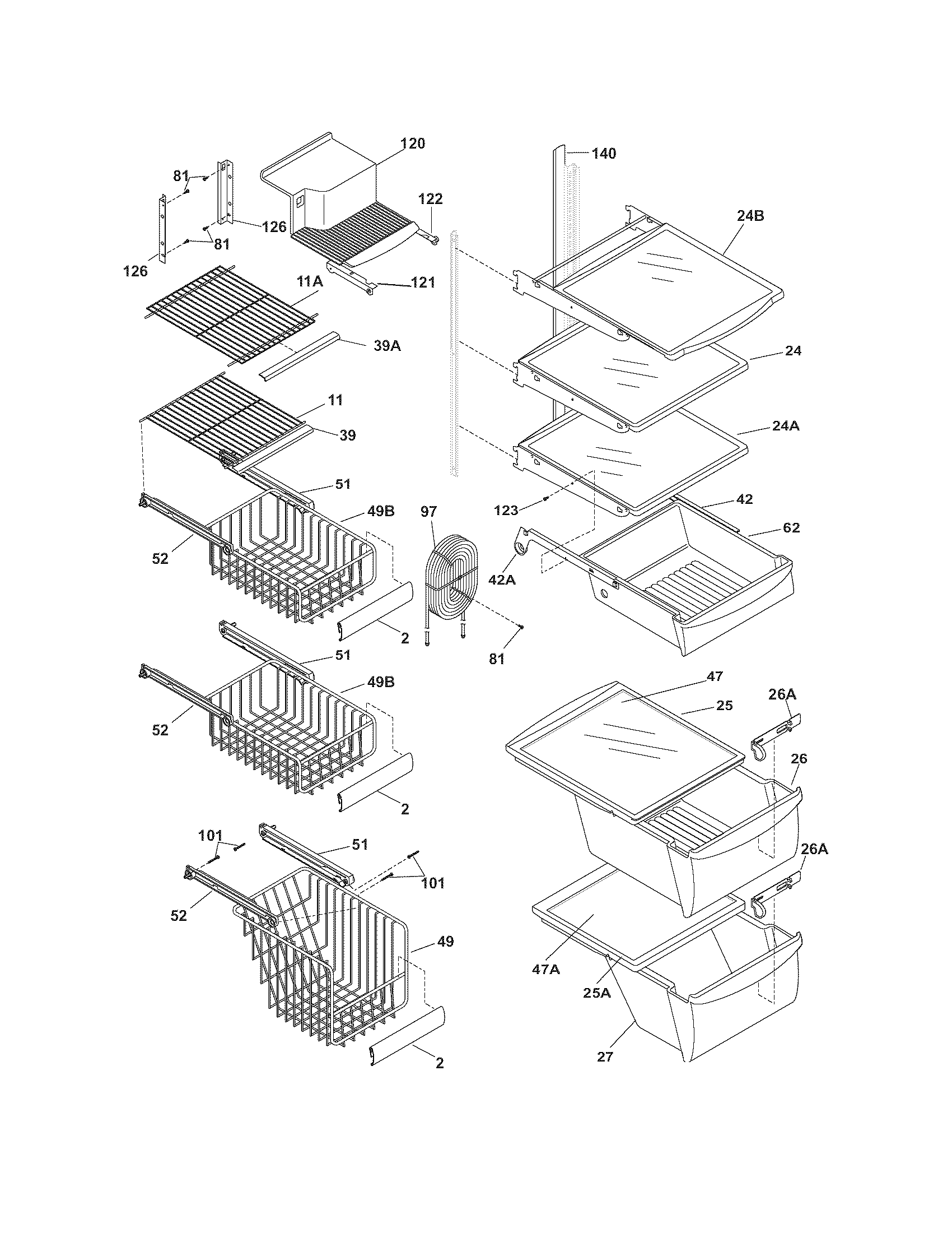 Frigidaire FRS23H5DSB8 shelves diagram