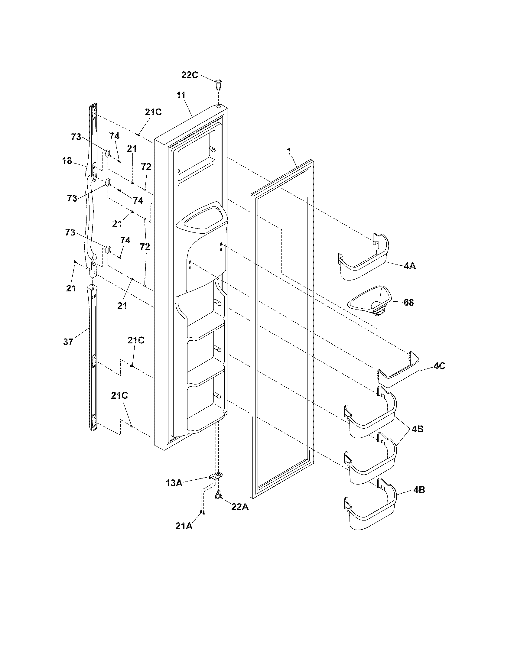 Frigidaire GS23HSZDW7 freezer door diagram
