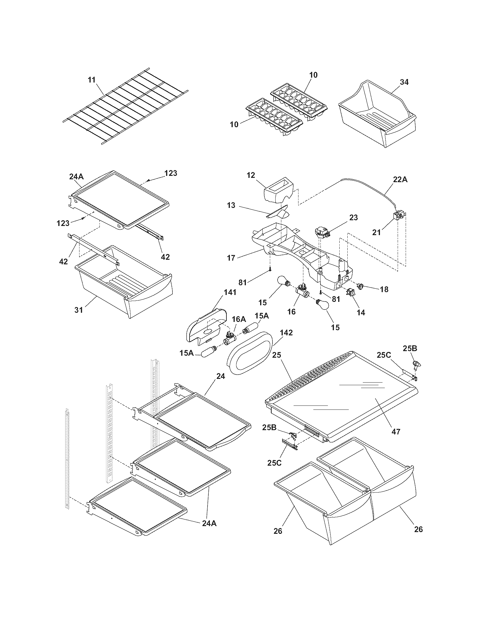 Frigidaire GLRT217TDK7 shelves diagram