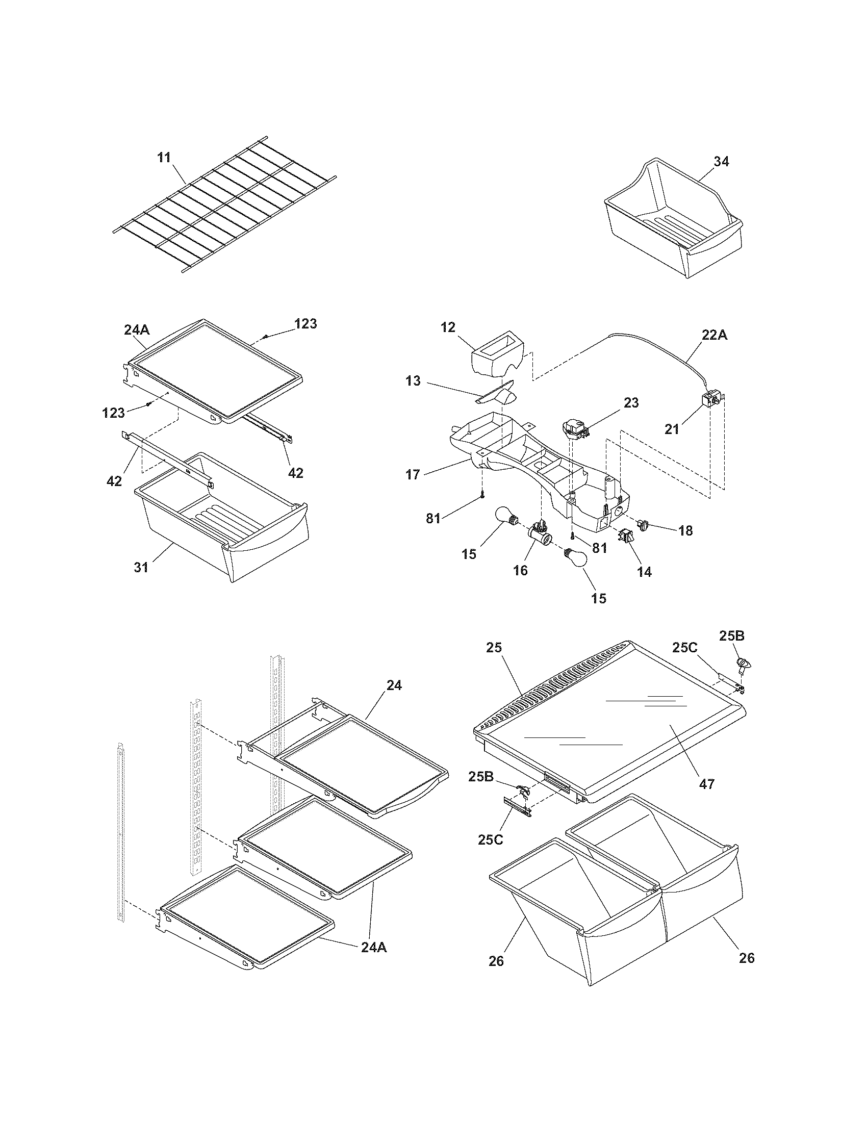 Kenmore 25374872400 shelves diagram