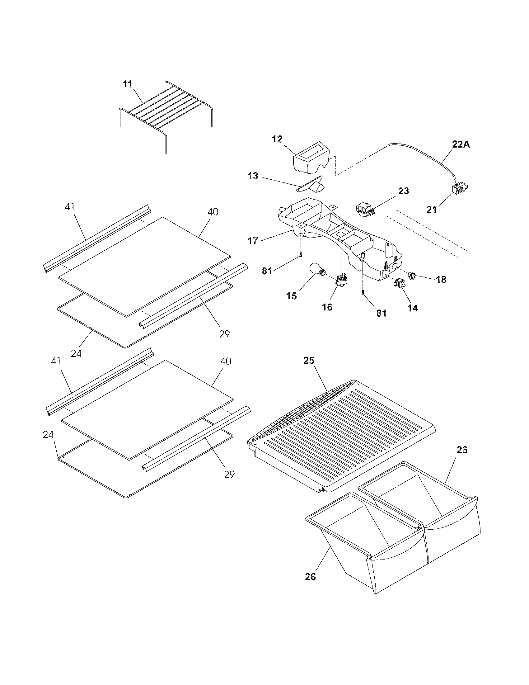 White-Westinghouse WRT15MG4BQ3 shelves diagram