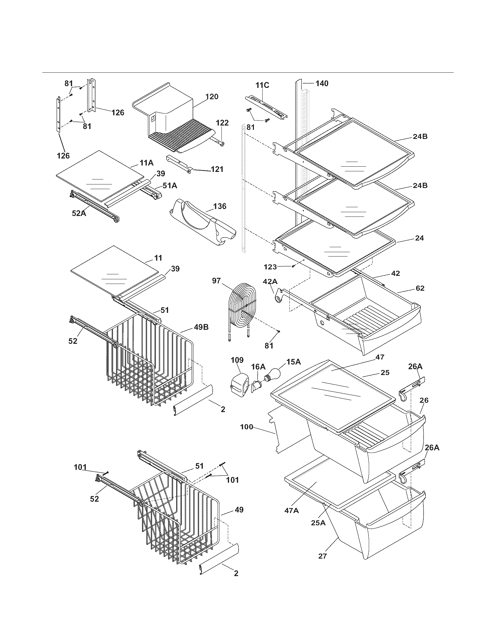 Kenmore 25355682407 shelves diagram