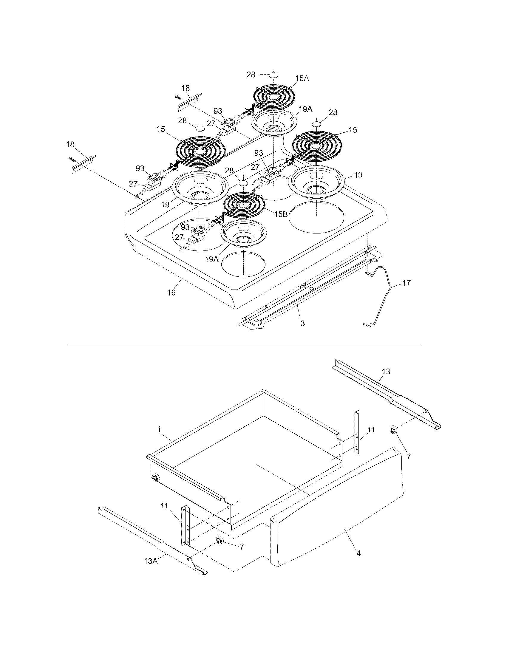 Frigidaire PFEF317ES1 top/drawer diagram
