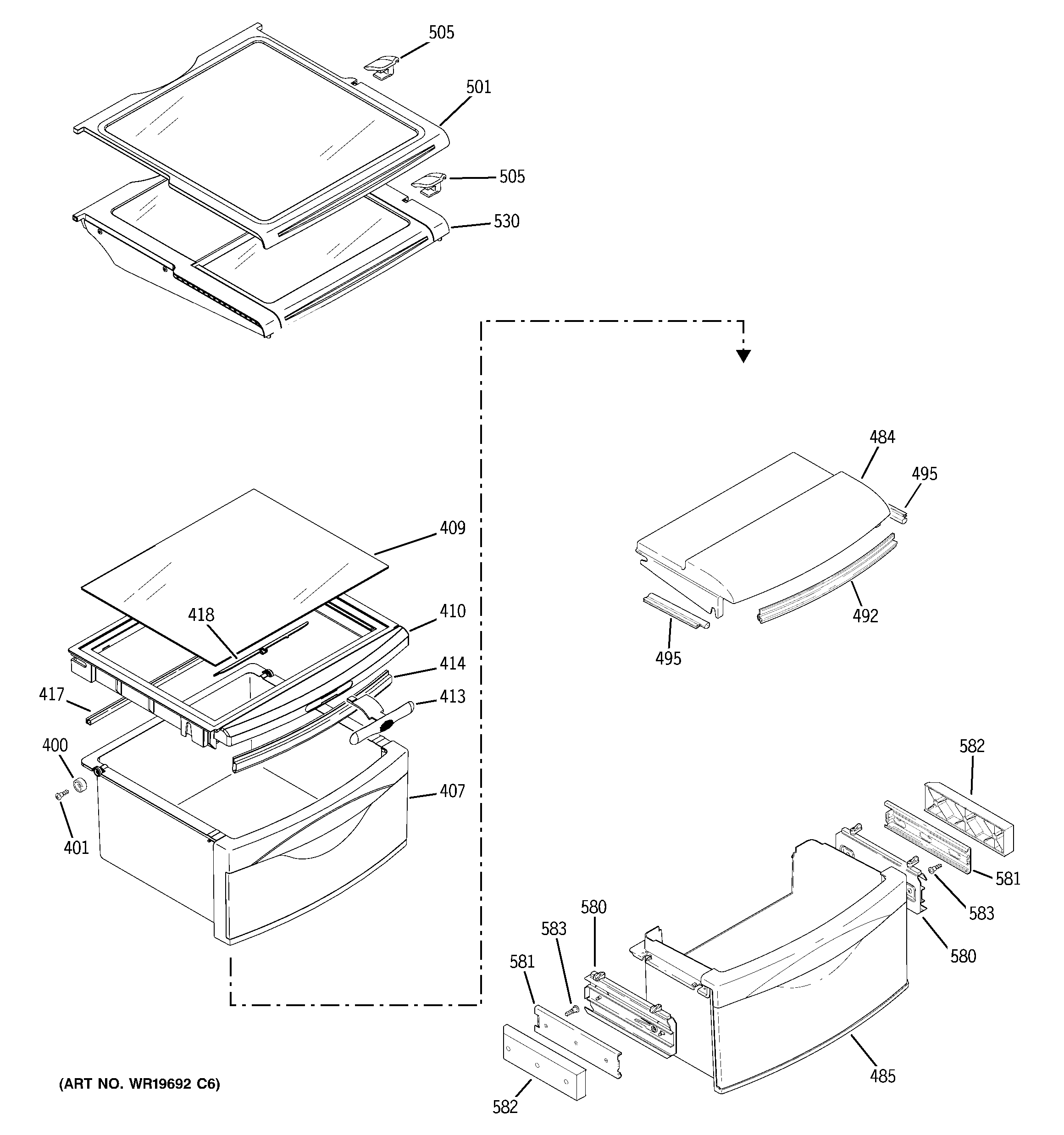 RCA RCK23LAPBFCC fresh food shelves diagram