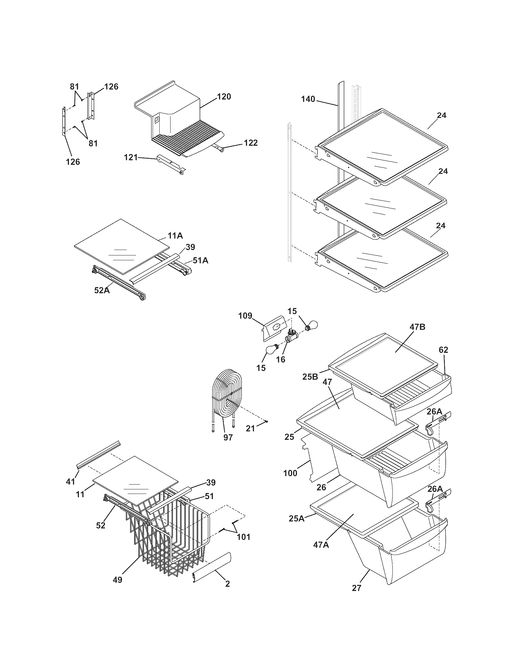 Kenmore 25344354405 shelves diagram