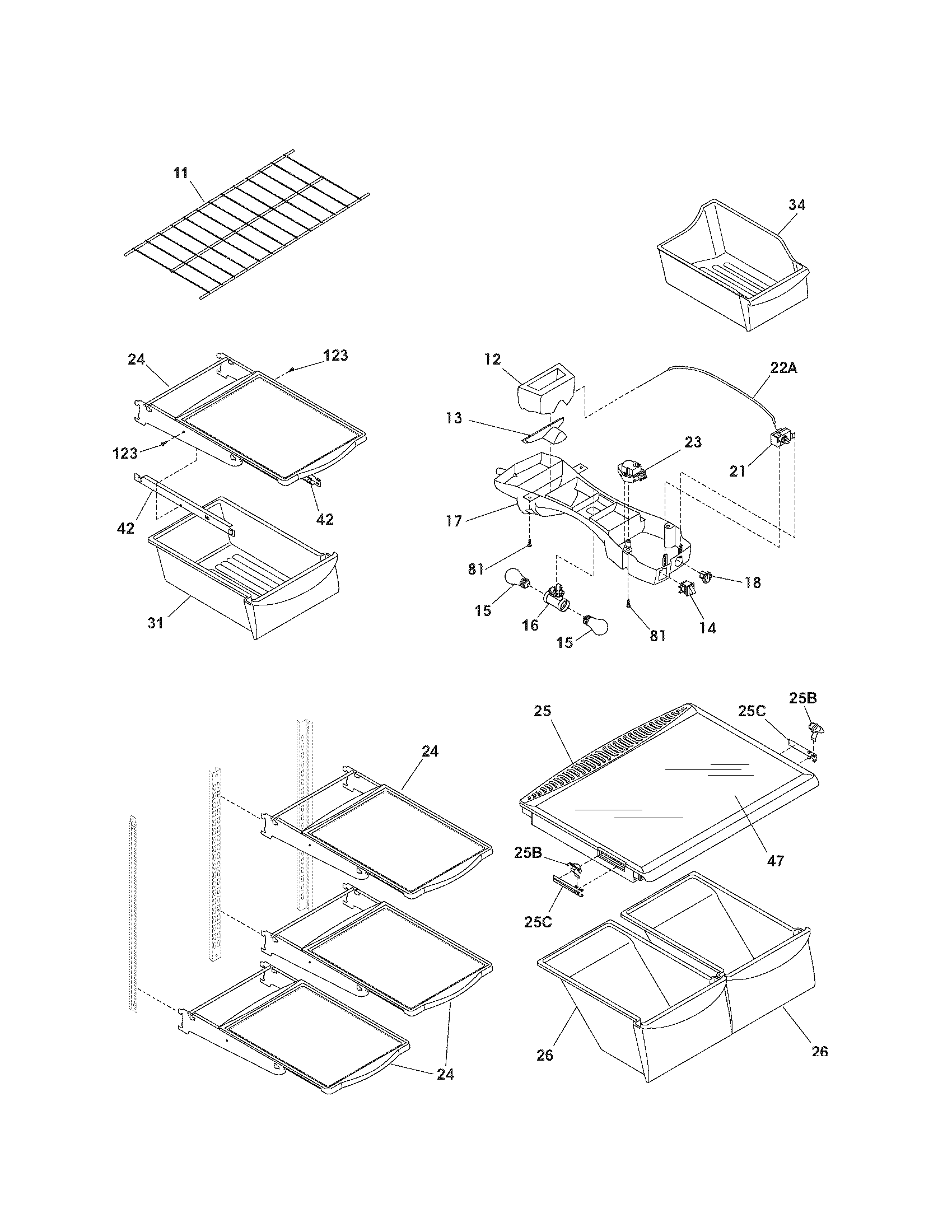 Kenmore 25374172407 shelves diagram