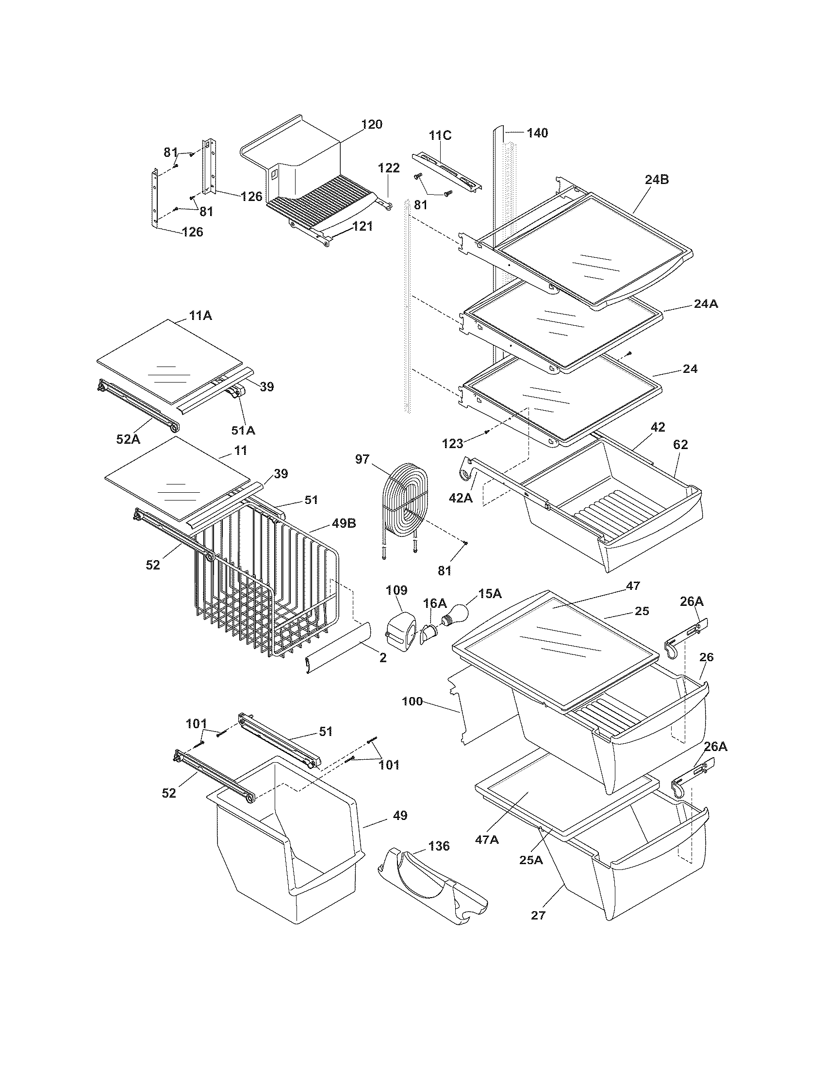 Frigidaire PLHS267ZDB6 shelves diagram