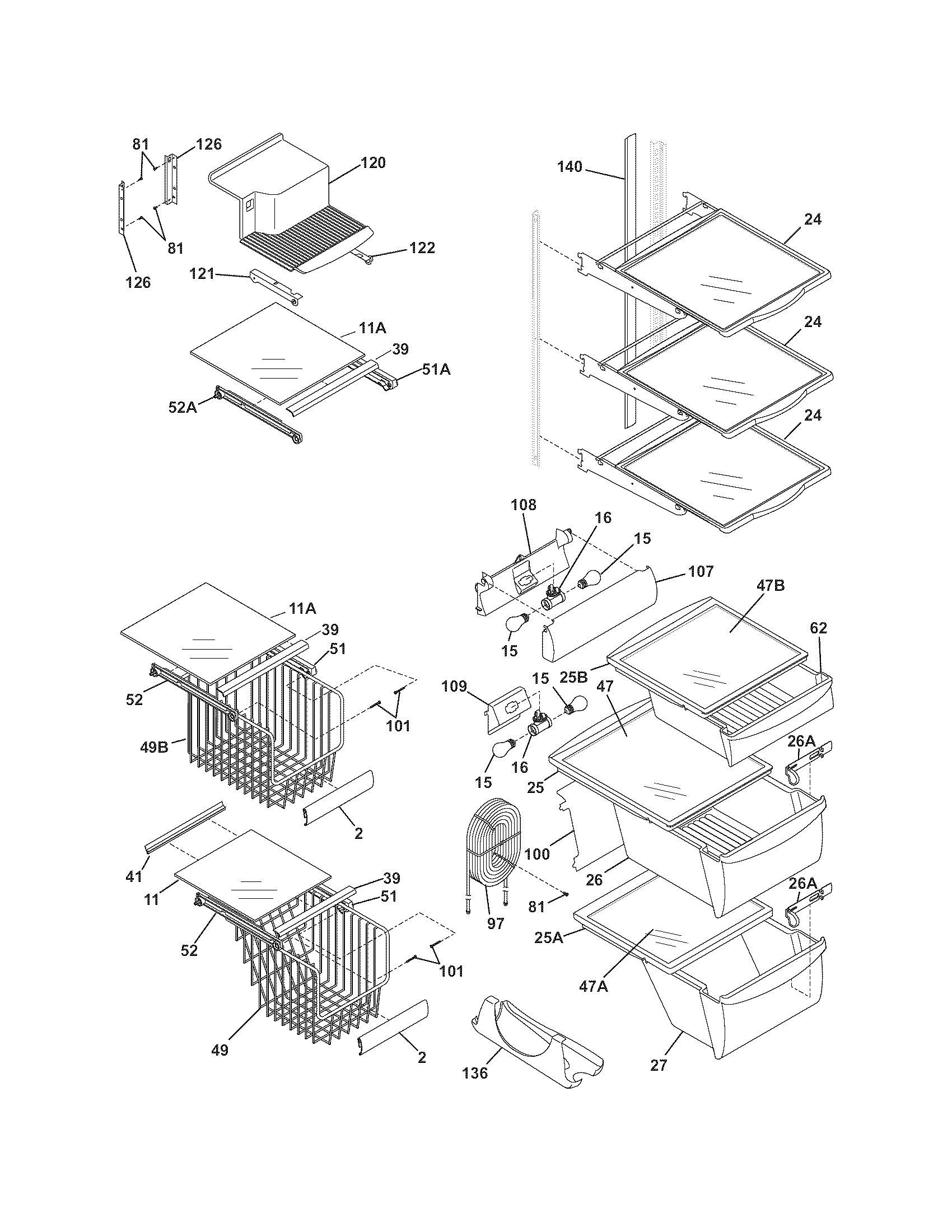 Frigidaire FSC23BBDSB5 shelves diagram