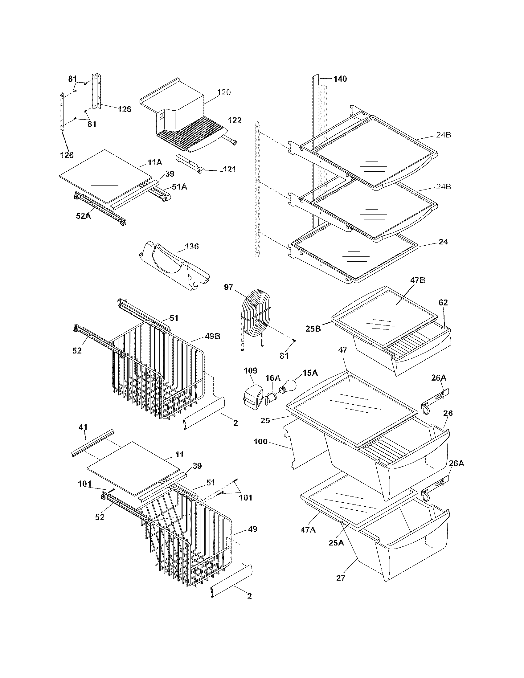 Frigidaire FSC23F7DSB2 shelves diagram
