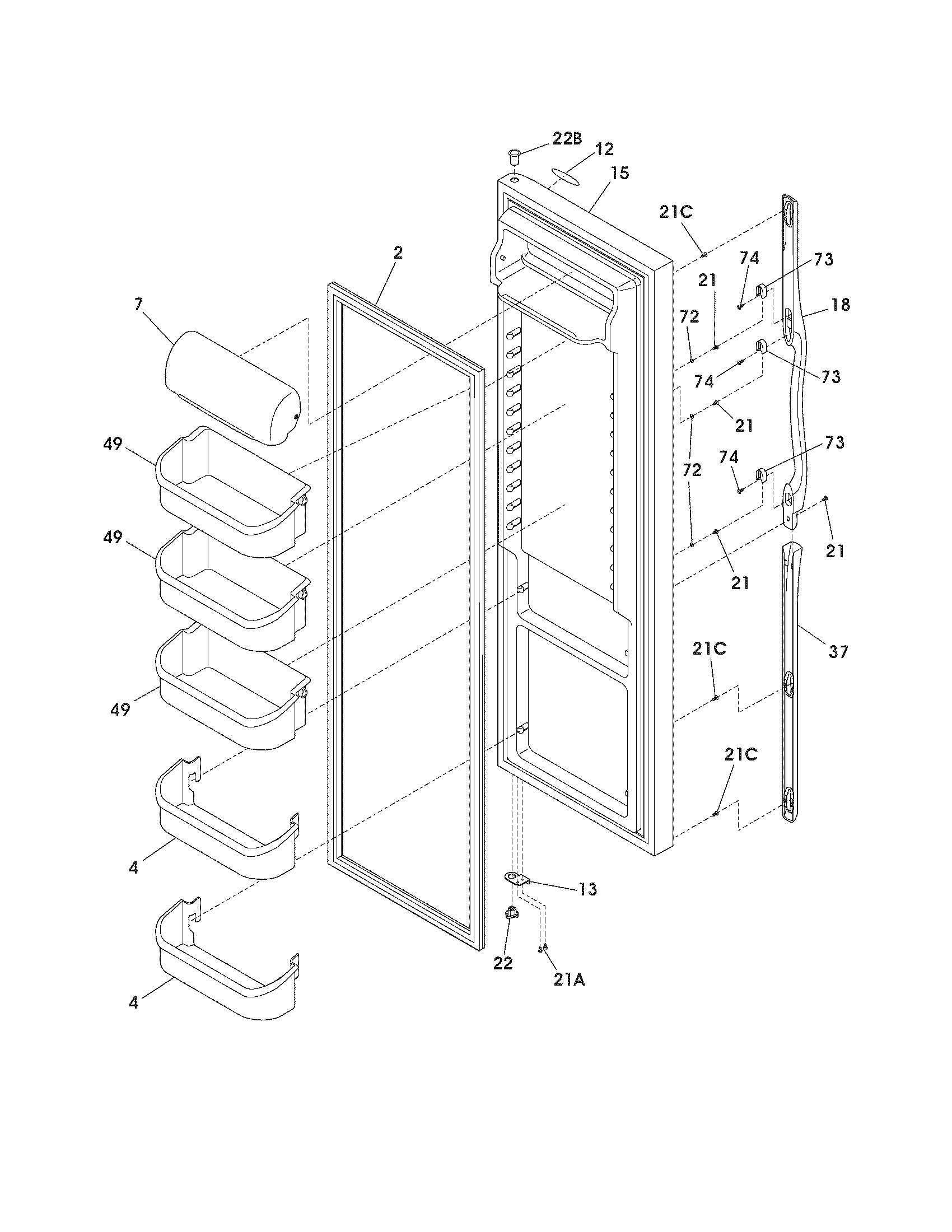 Frigidaire FRS26TS7DB3 refrigerator door diagram