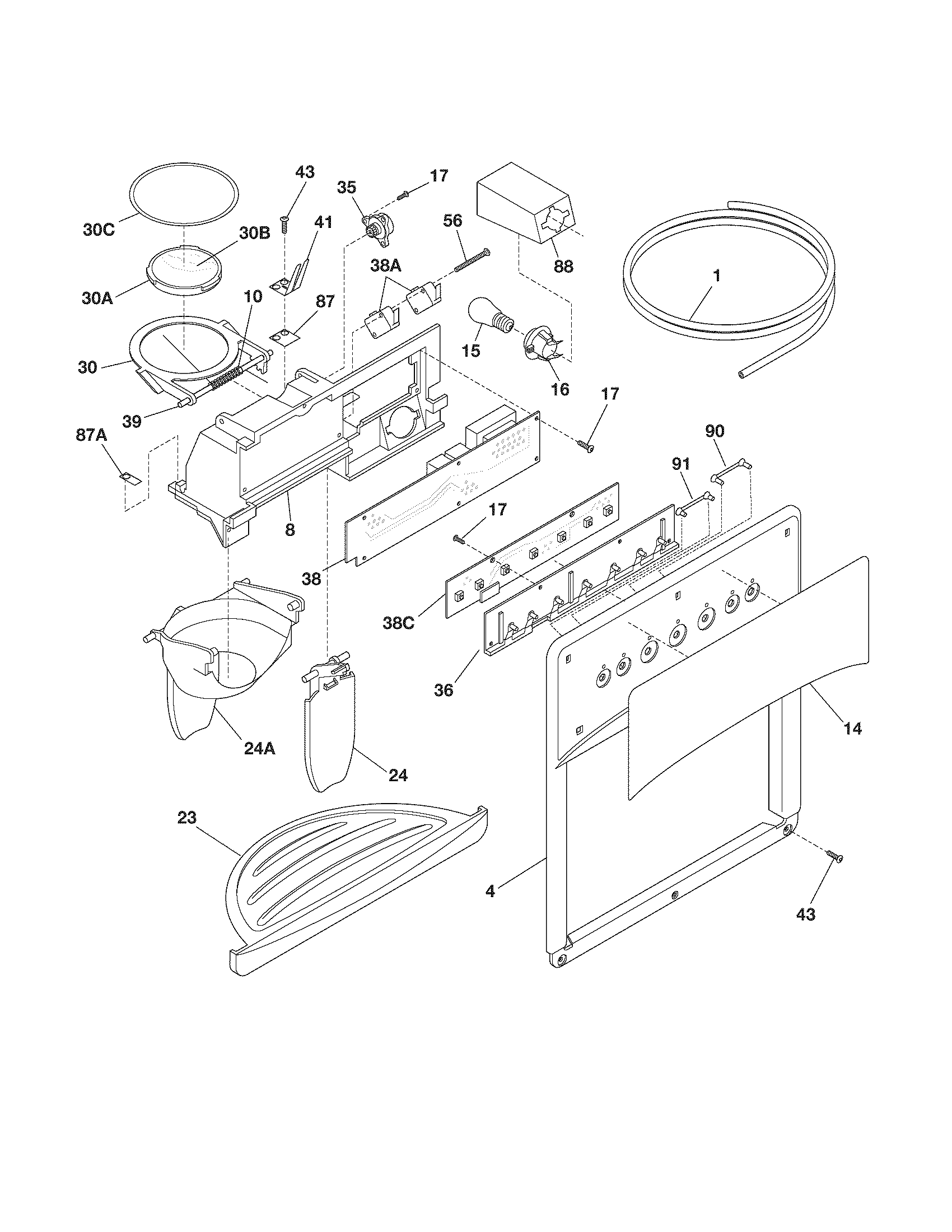 Frigidaire FRS26TS6DW3 ice & water dispenser diagram