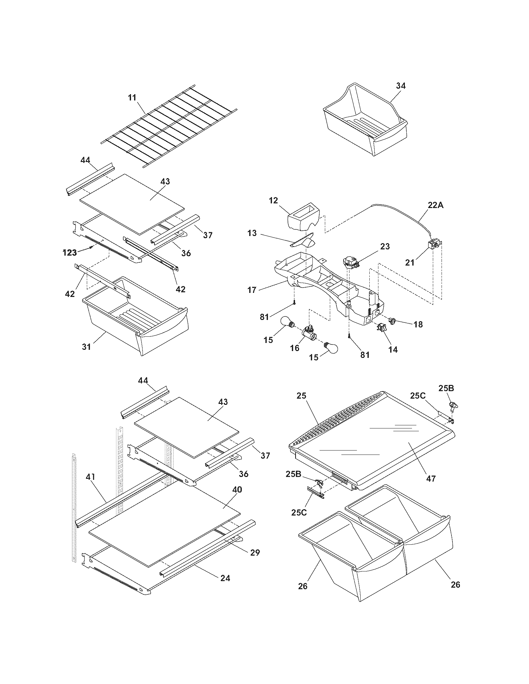 Kenmore 25374802402 shelves diagram