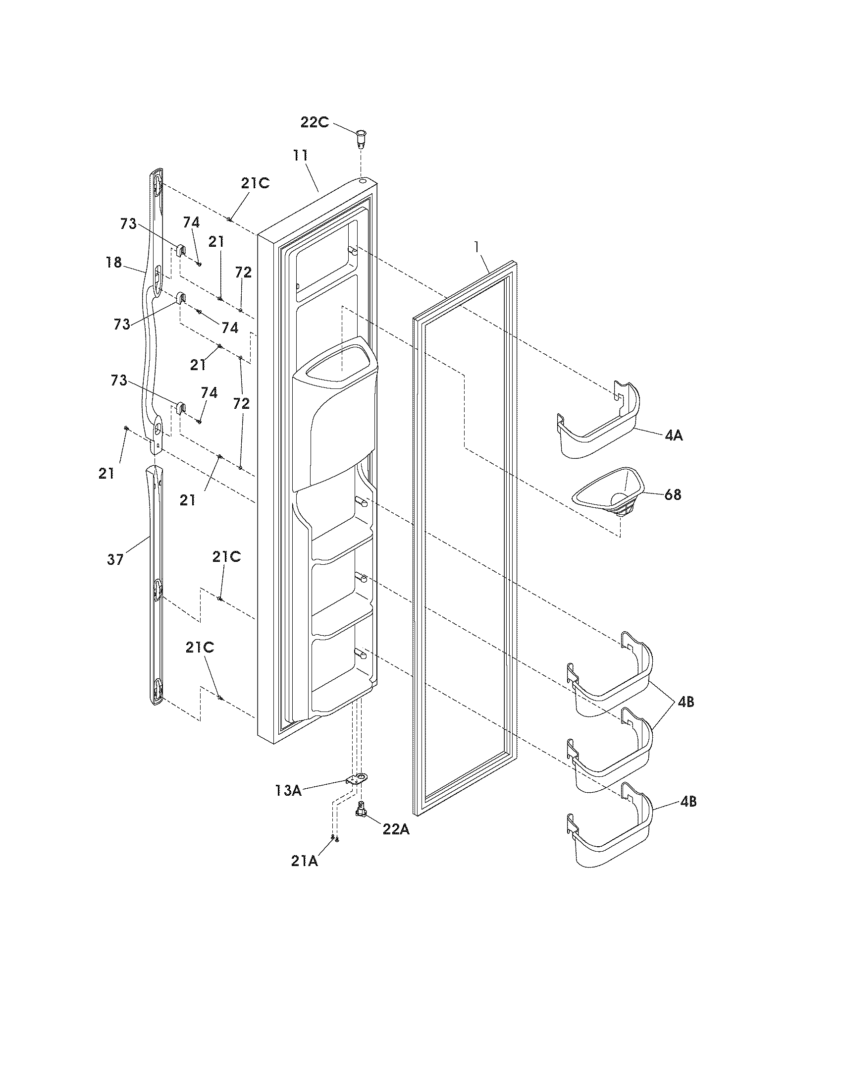 Frigidaire FRS23KF5DS4 freezer door diagram