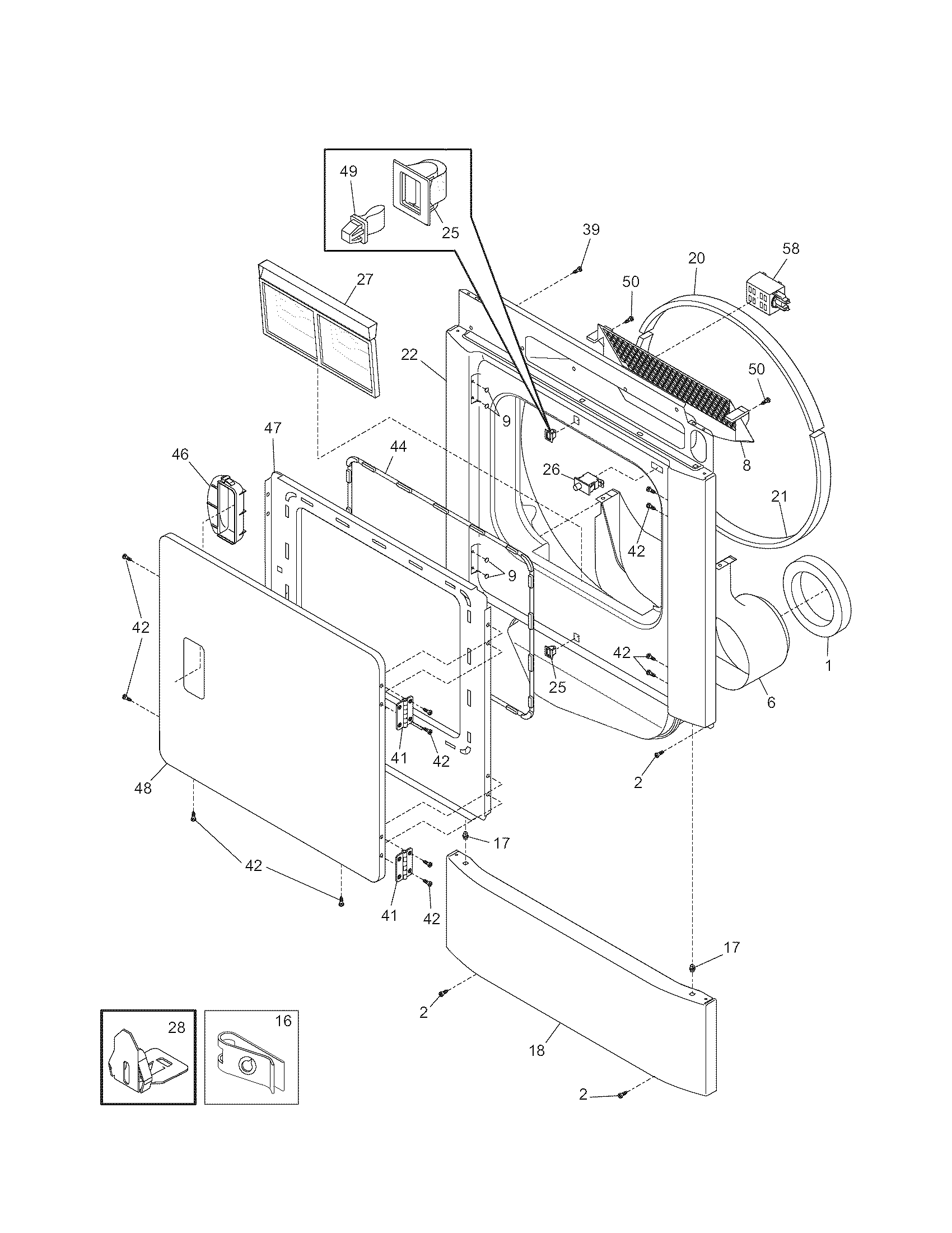 Kenmore 41784152500 front panel/lint filter diagram