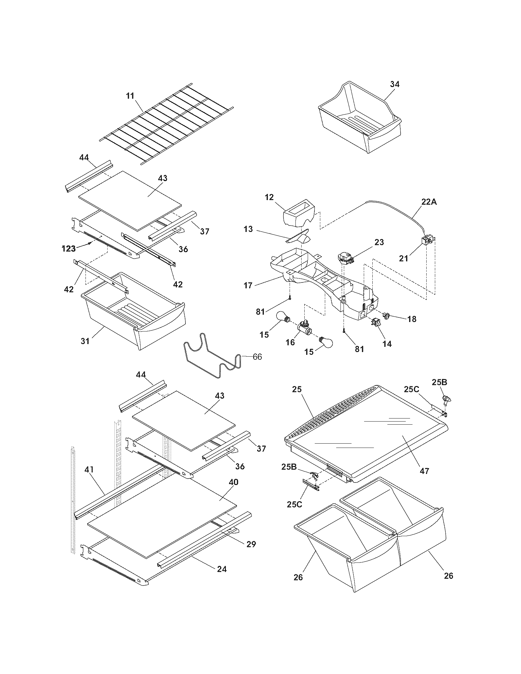 Kenmore 25374844404 shelves diagram