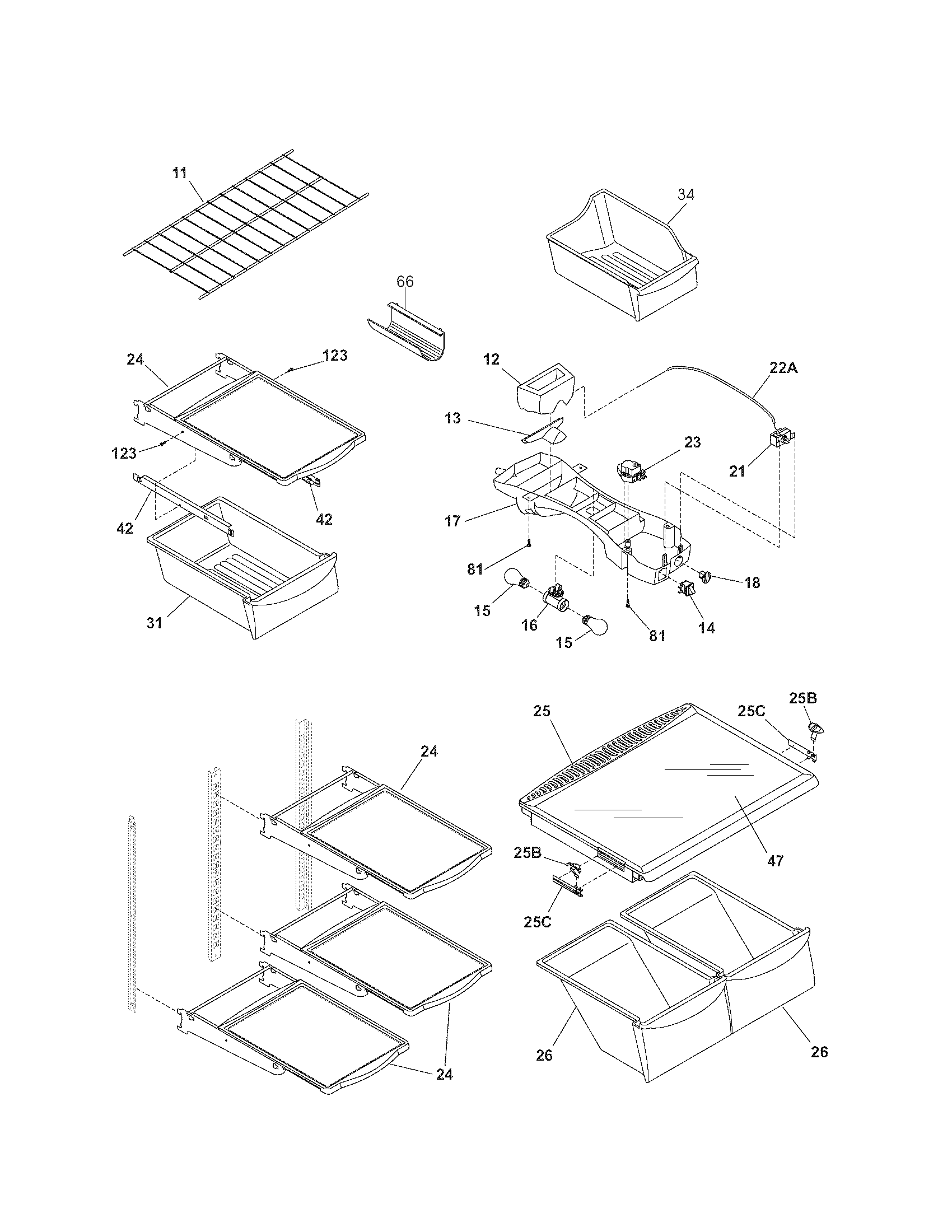Kenmore 25374183407 shelves diagram