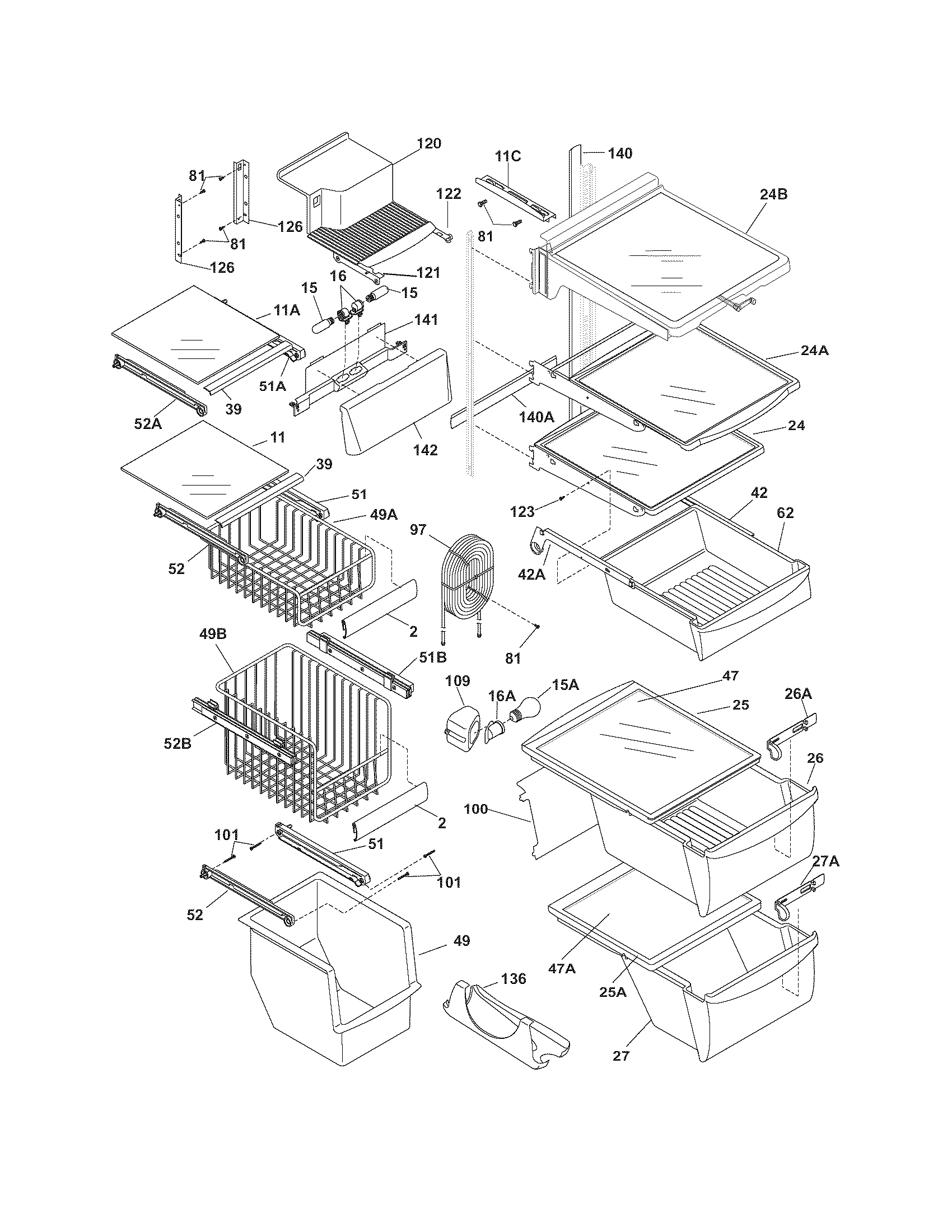 Frigidaire PLHS269ZDB9 shelves diagram