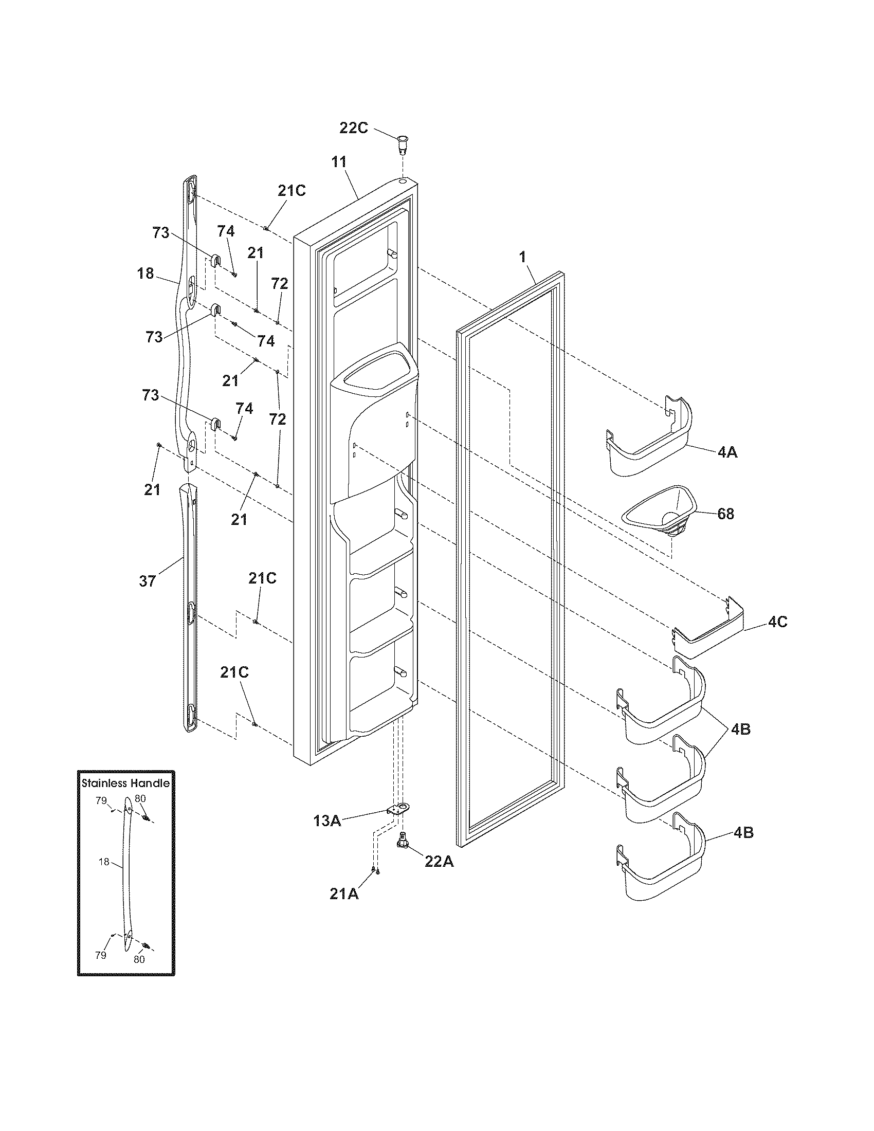 Frigidaire FRS26LF8CSN freezer door diagram