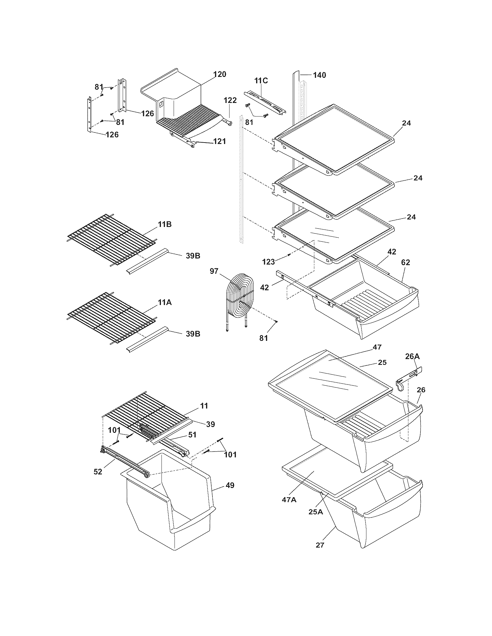 Frigidaire GLRS263ZDQ6 shelves diagram
