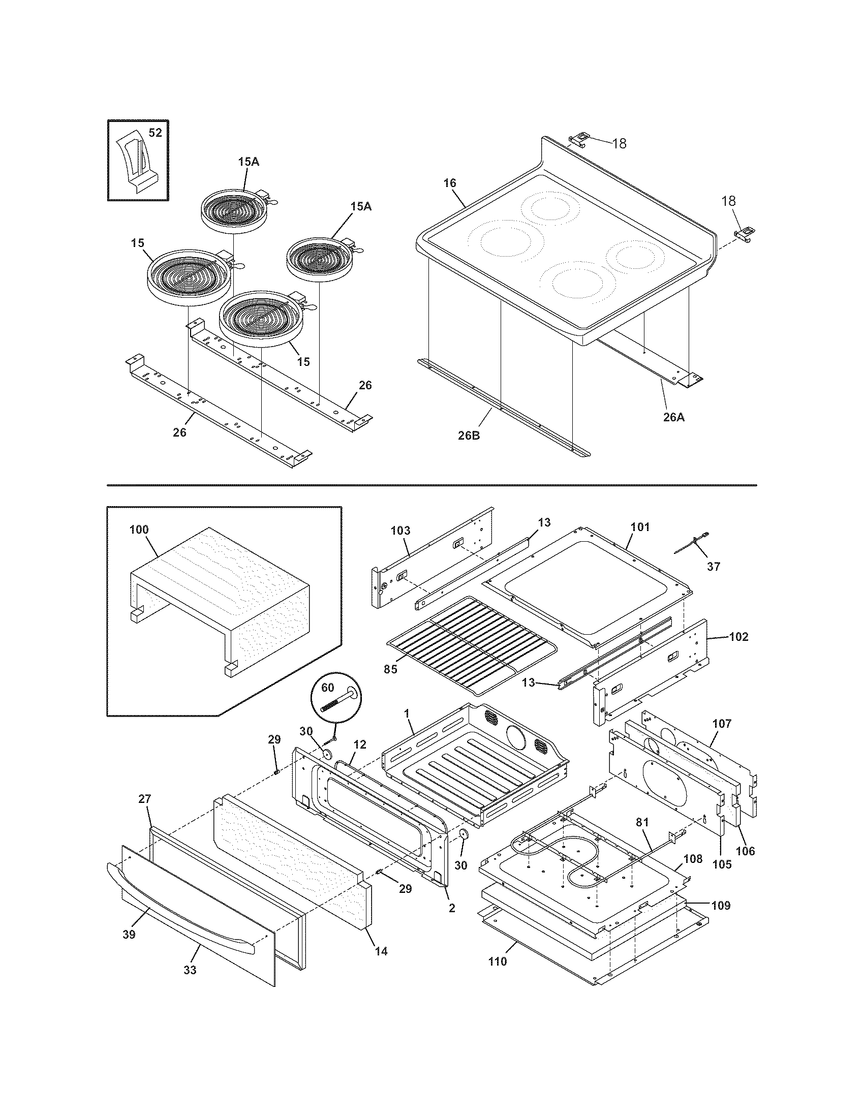 Frigidaire GLEFM385DQC top/drawer diagram