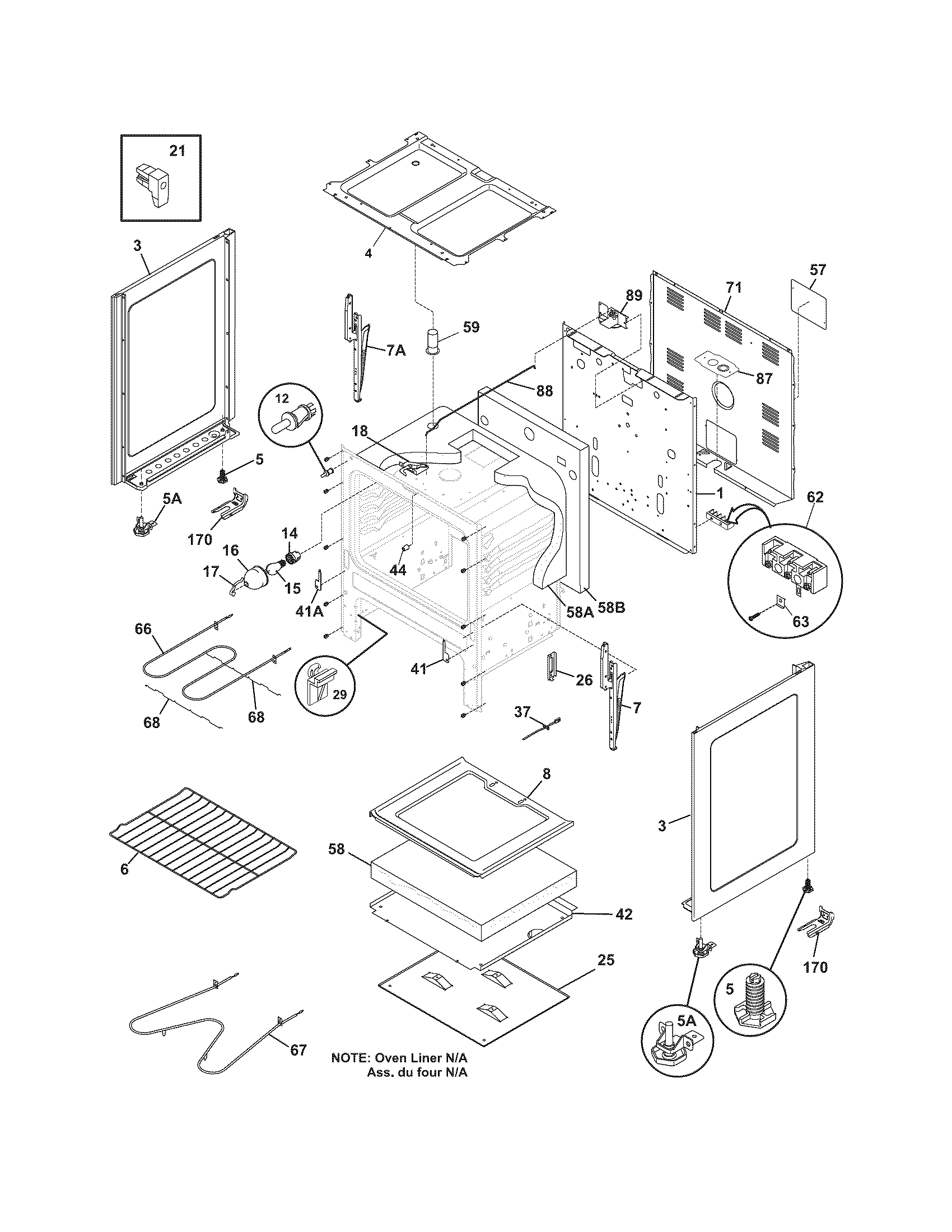 Tappan TEF351DWB body diagram
