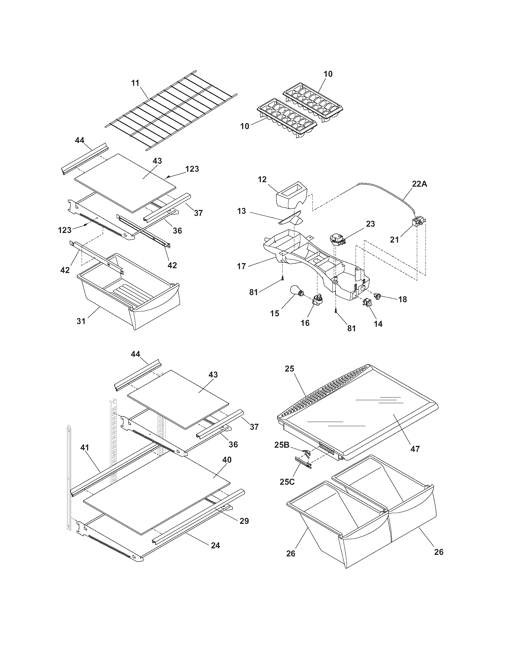 Frigidaire FRT18P6BSK6 shelves diagram