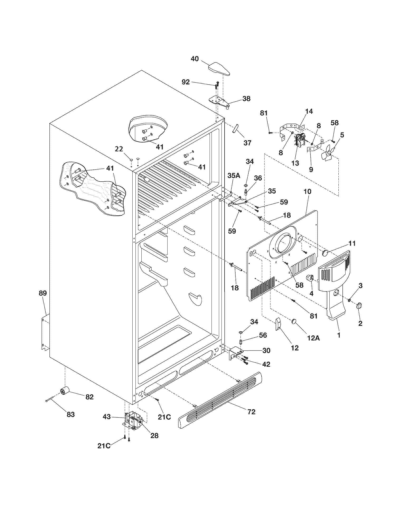 White-Westinghouse WRT21S4AW7 cabinet diagram