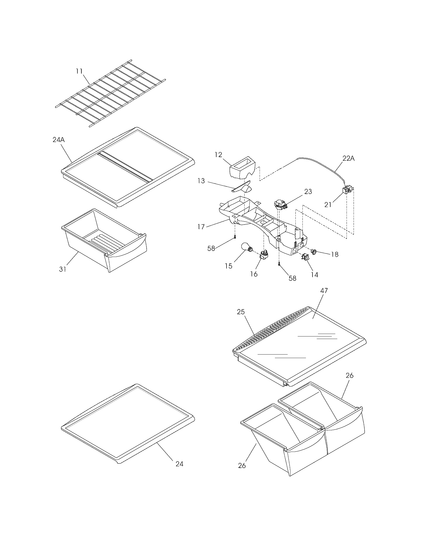 White-Westinghouse WRT21S4AW7 shelves diagram