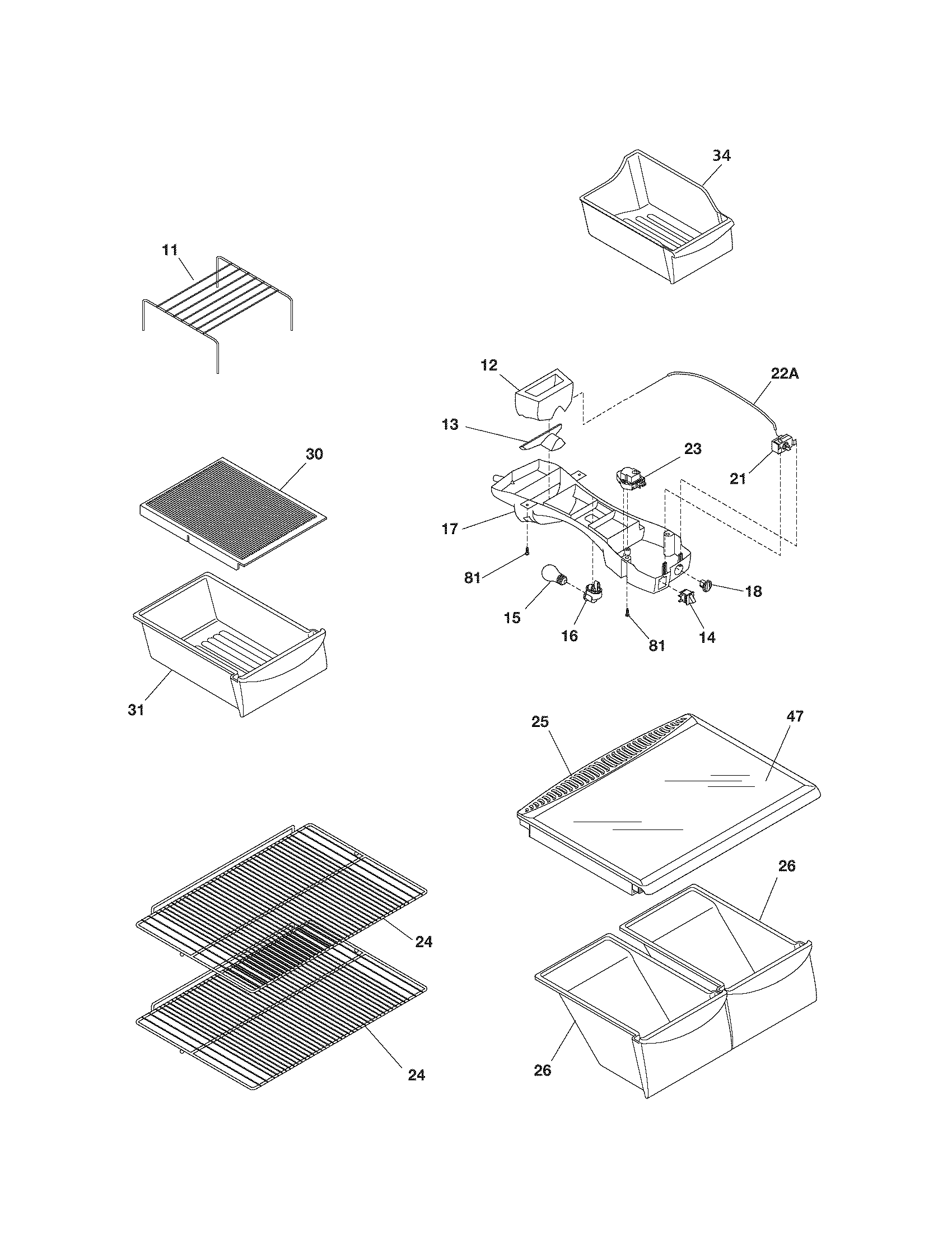 Kenmore 25370894402 shelves diagram