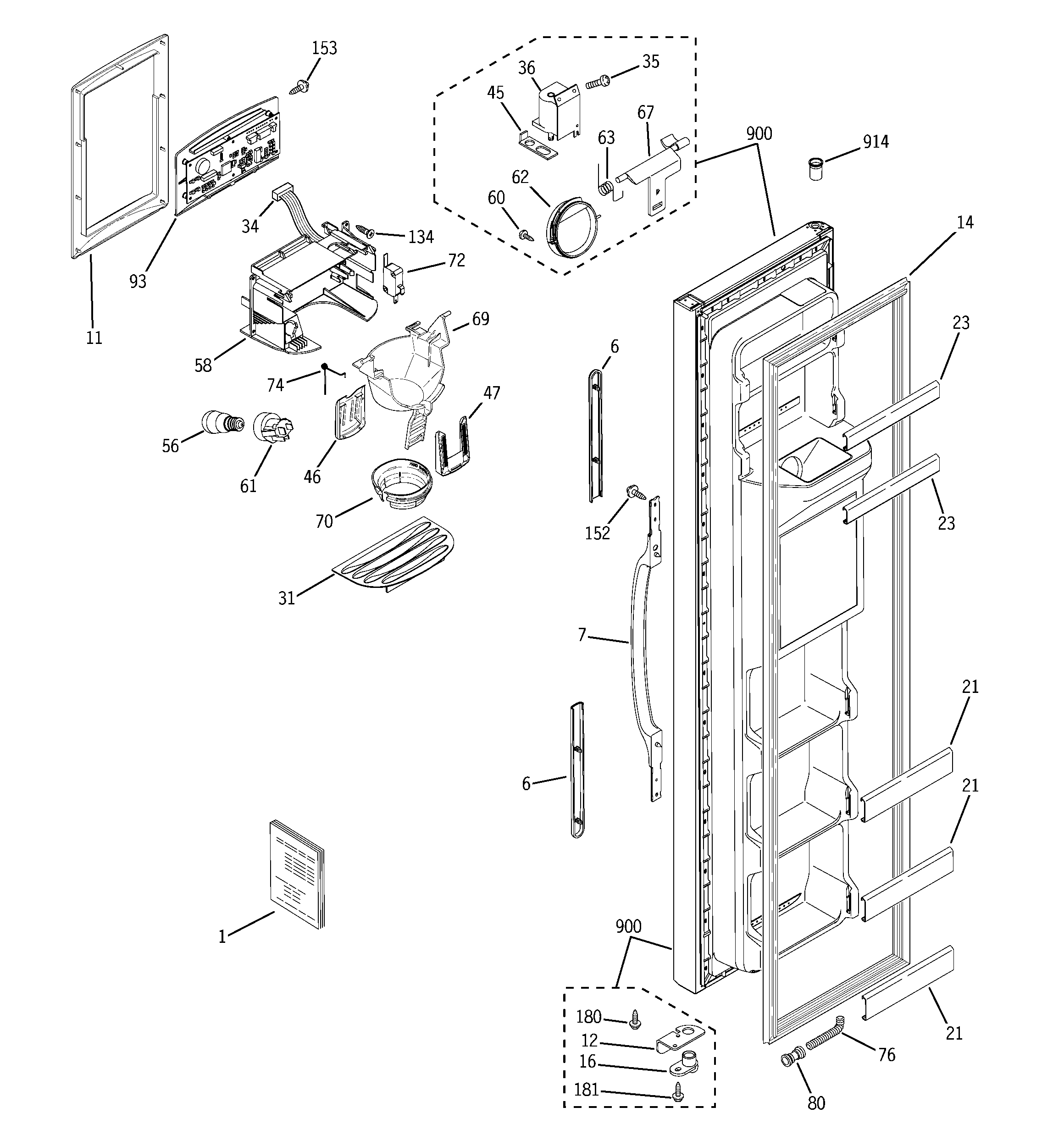 RCA RSG25KEPHFWW freezer door diagram