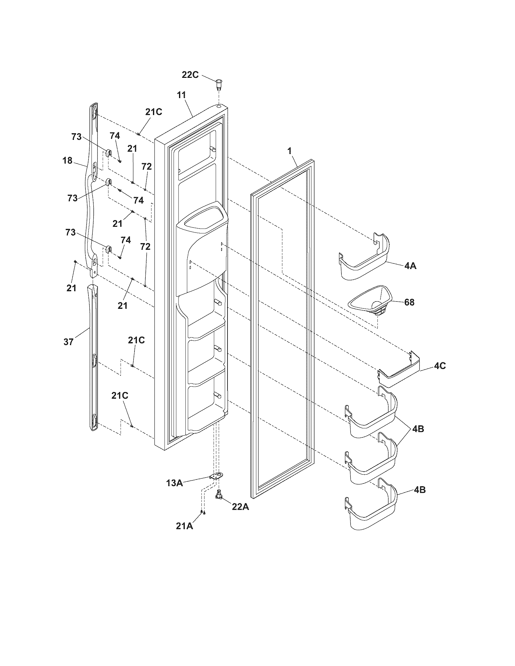 Frigidaire GLRS267ZDW4 freezer door diagram