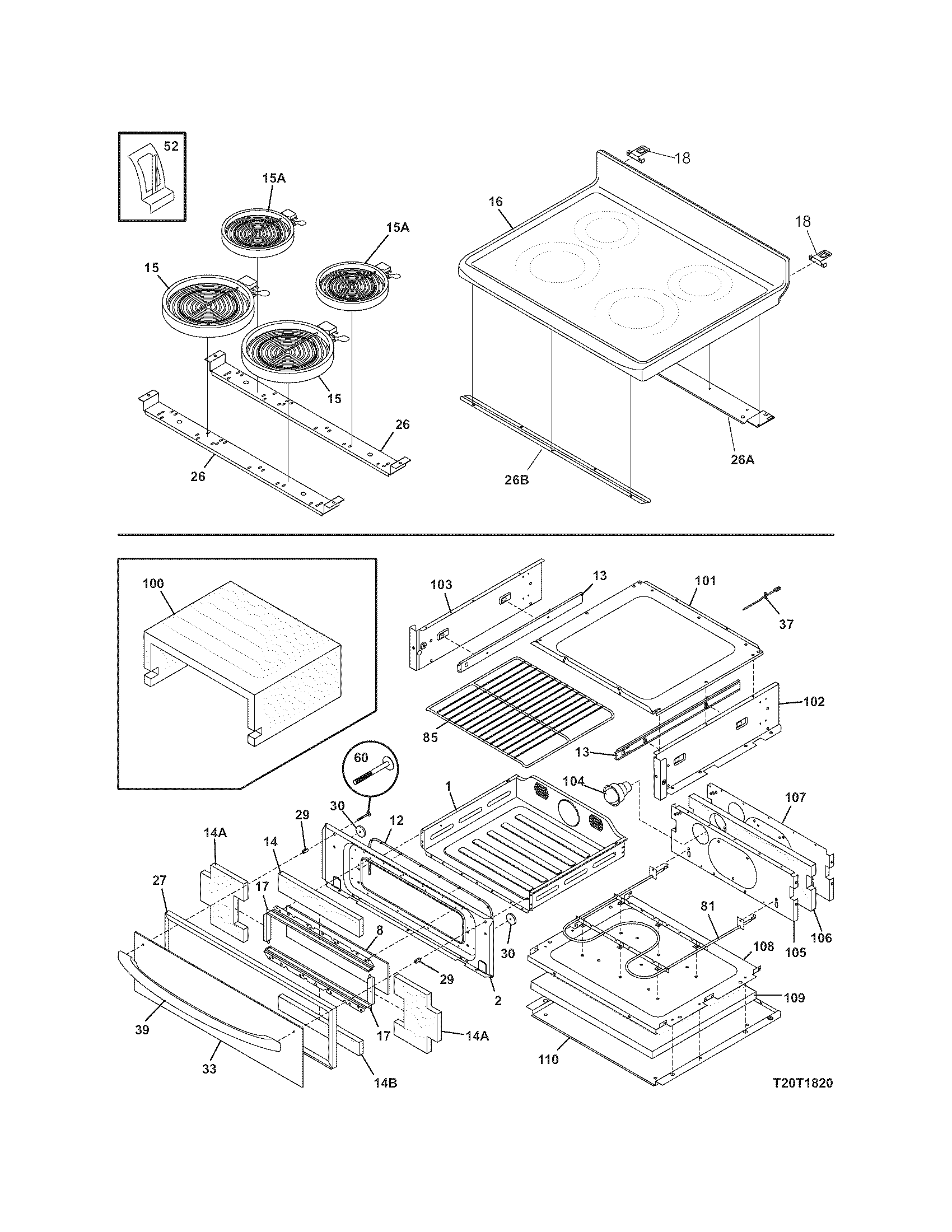 Frigidaire GLEFM397DQB top/drawer diagram