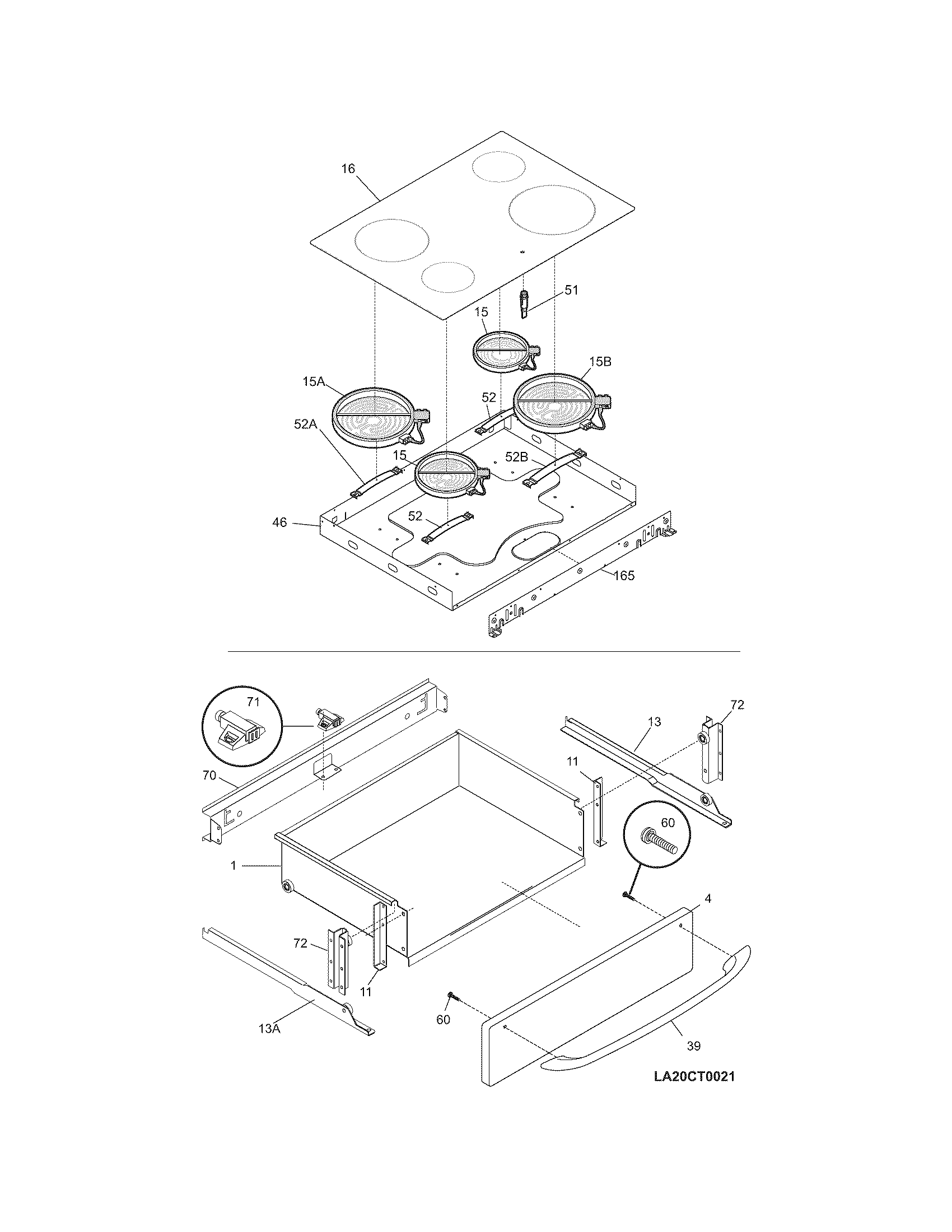 Frigidaire CFES367DC3 top/drawer diagram