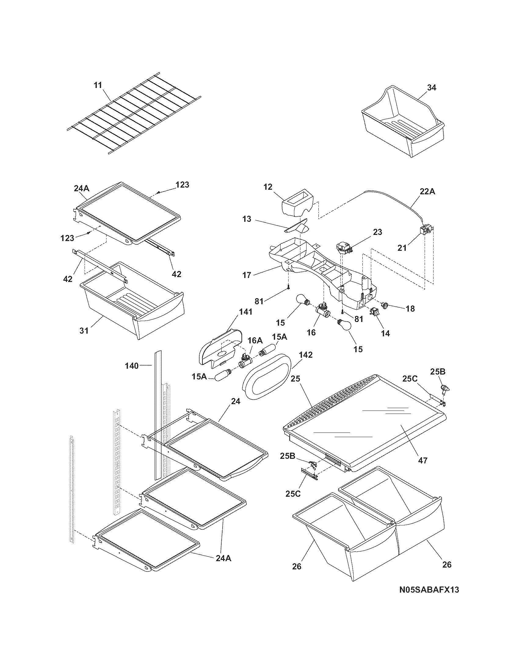 Frigidaire GLRT218WDK3 shelves diagram