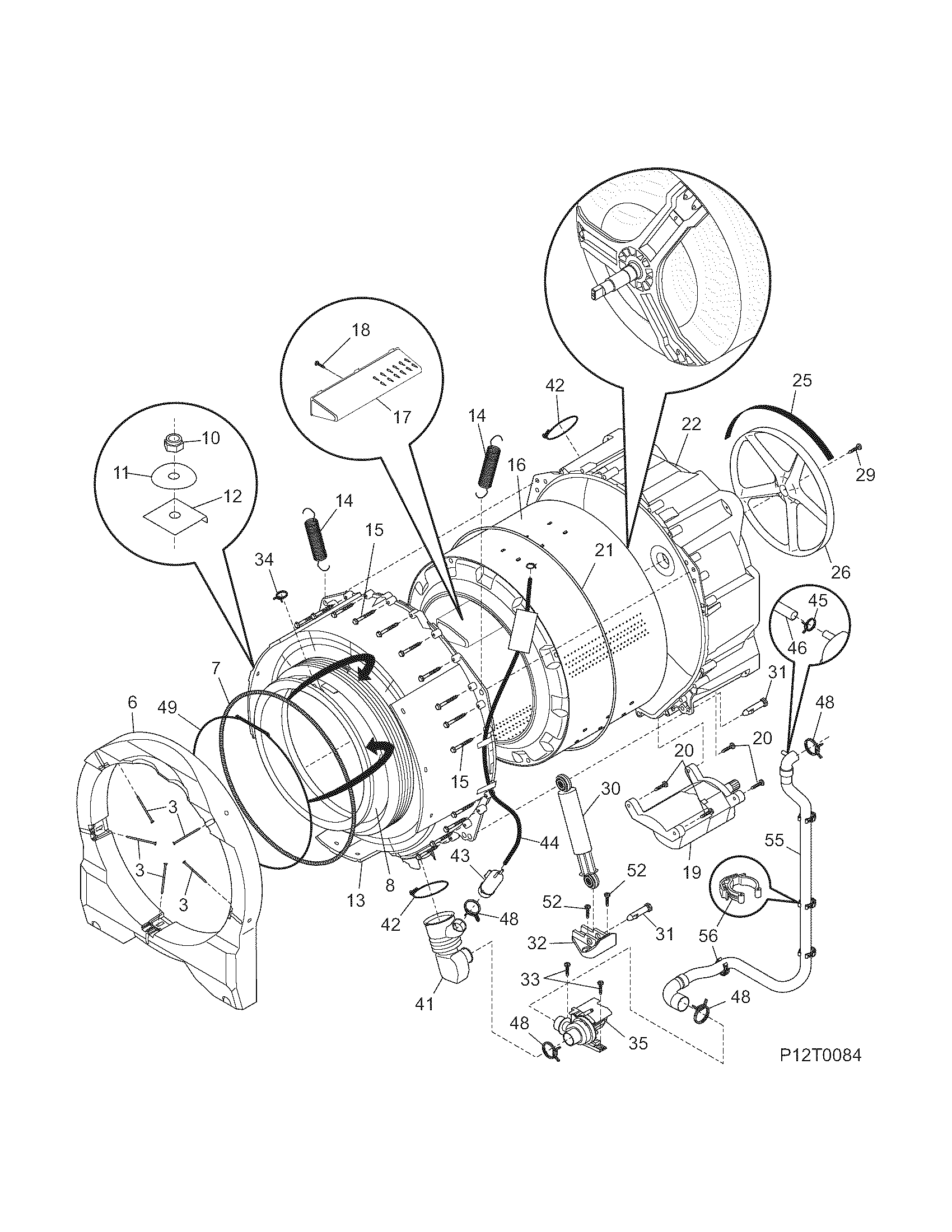 Frigidaire LTF2940ES0 motor/tub diagram