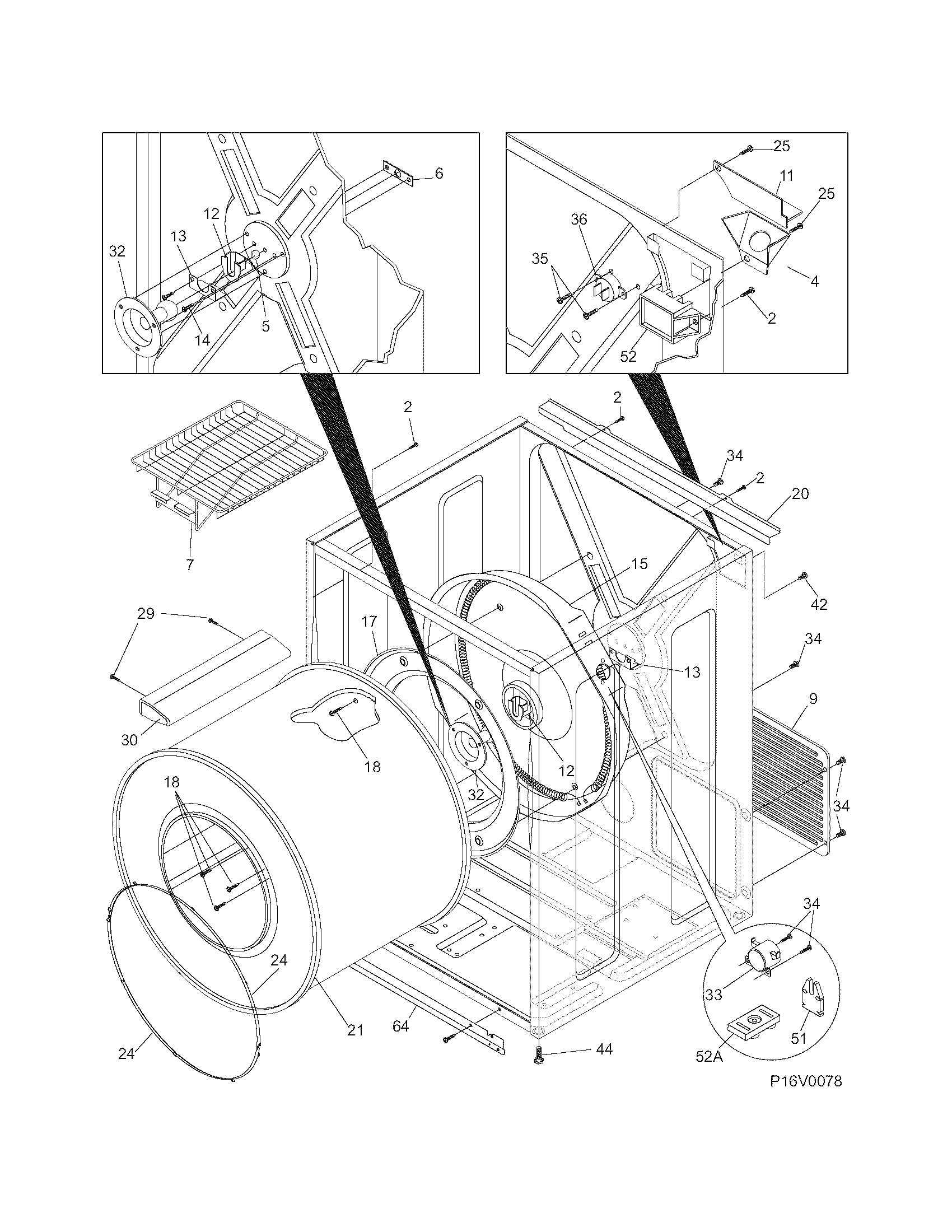 Frigidaire LEQ2152ES0 cabinet/drum diagram