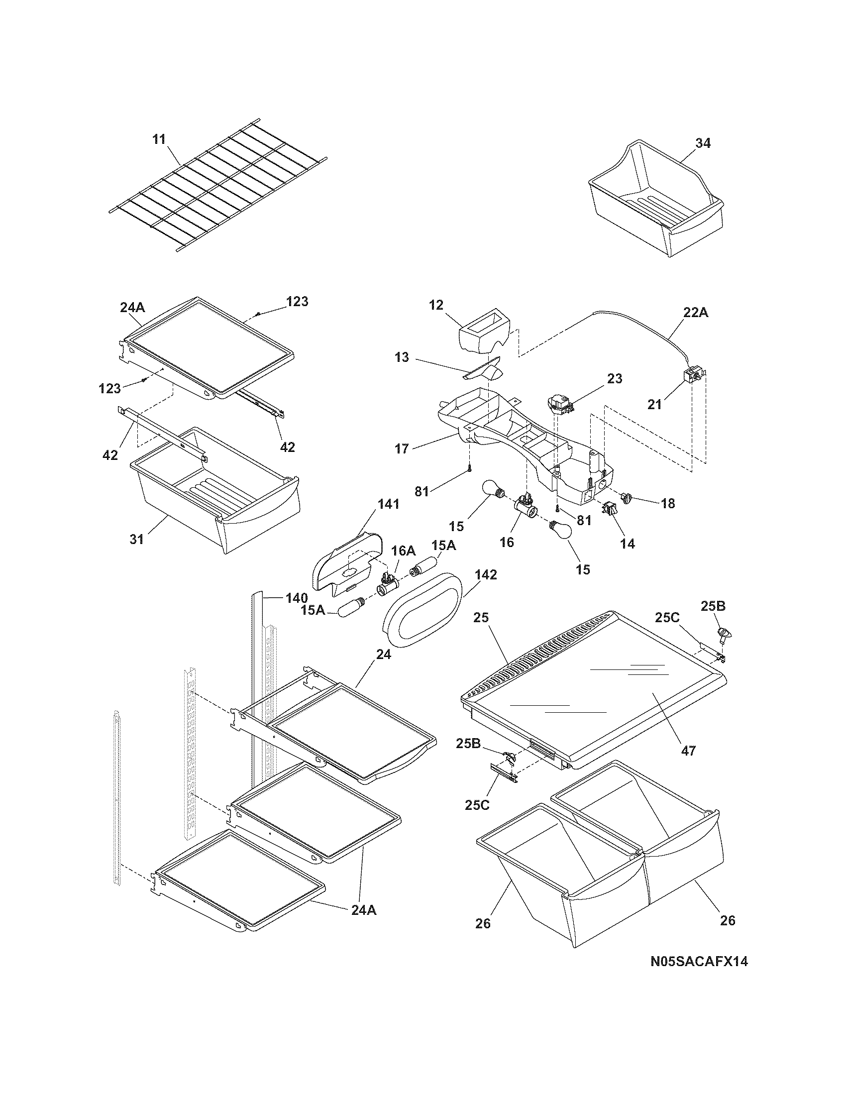 Frigidaire GLRT188WDZ0 shelves diagram