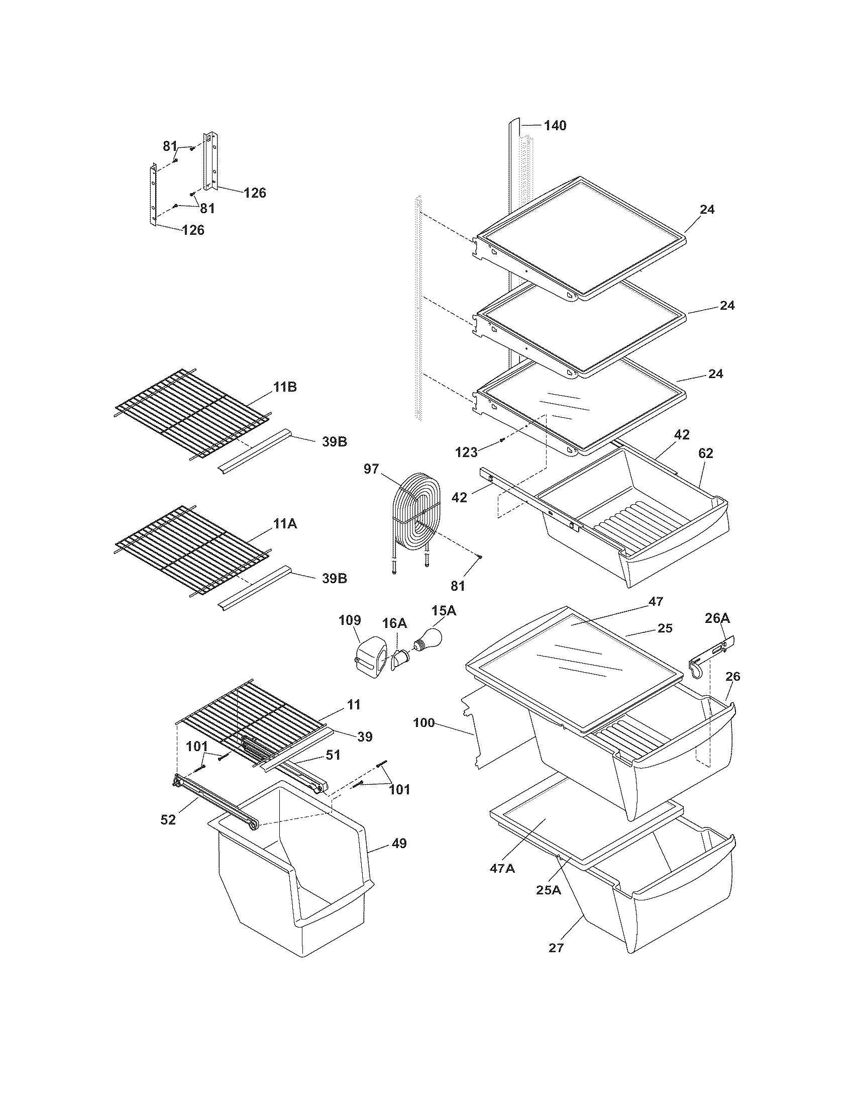 Frigidaire FRS26BRDSB5 shleves diagram