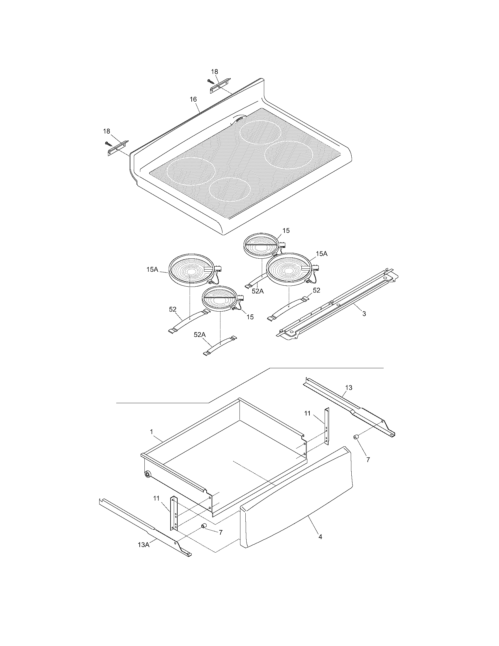 White-Westinghouse CWEF320ES1 top/drawer diagram