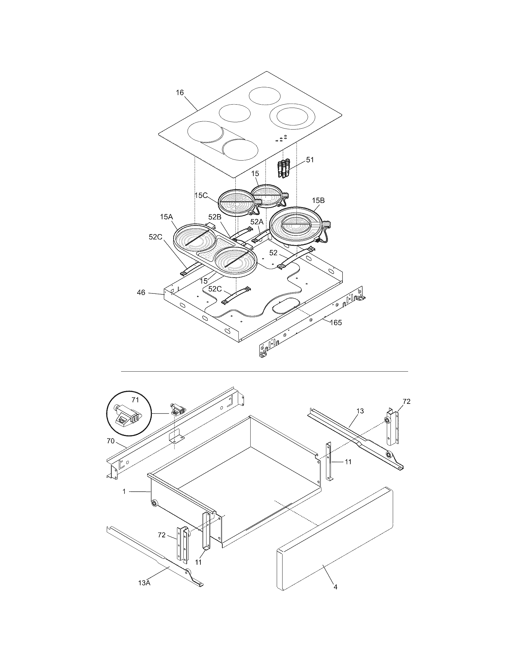 Frigidaire DGES388DS3 top/drawer diagram