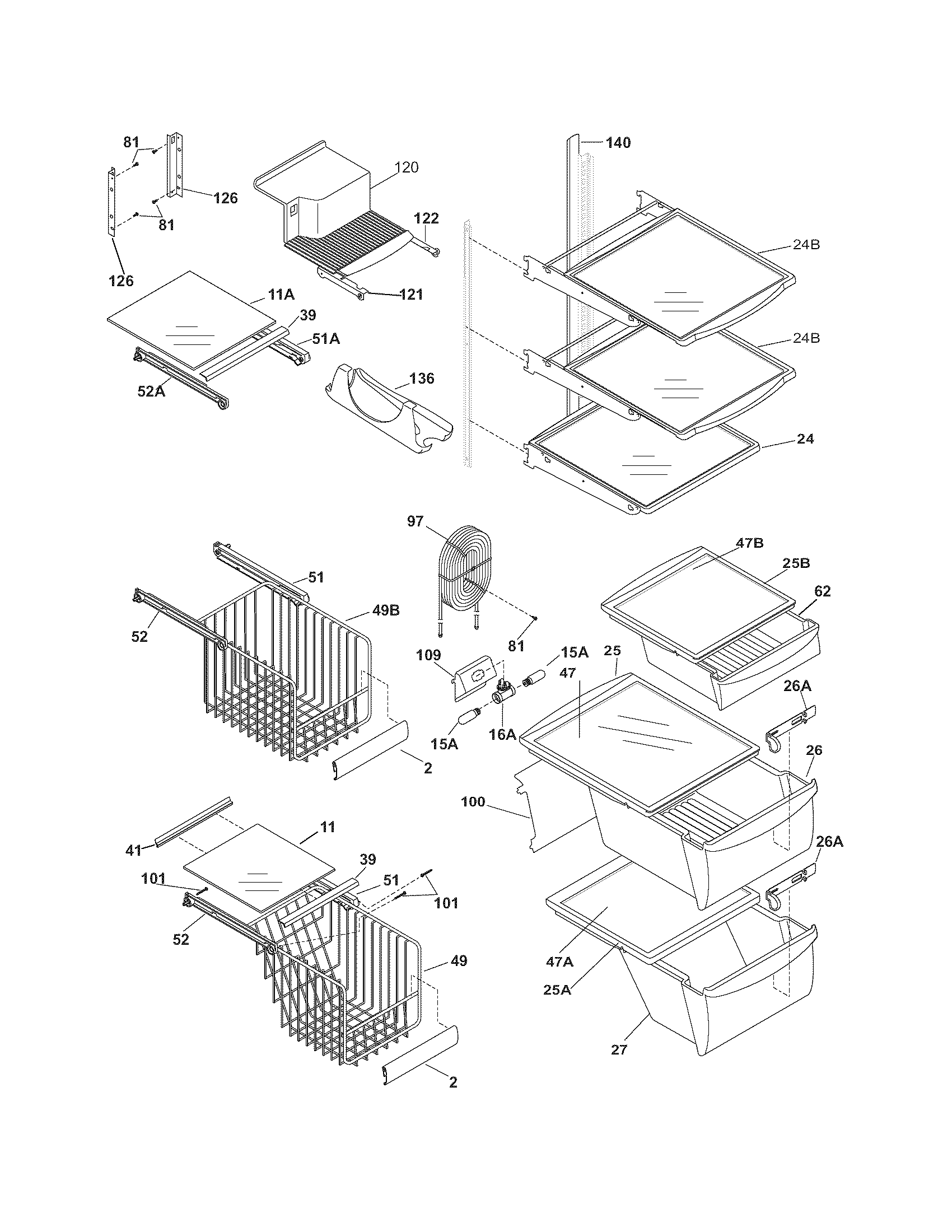Frigidaire FSC23F7TDW3 shelves diagram