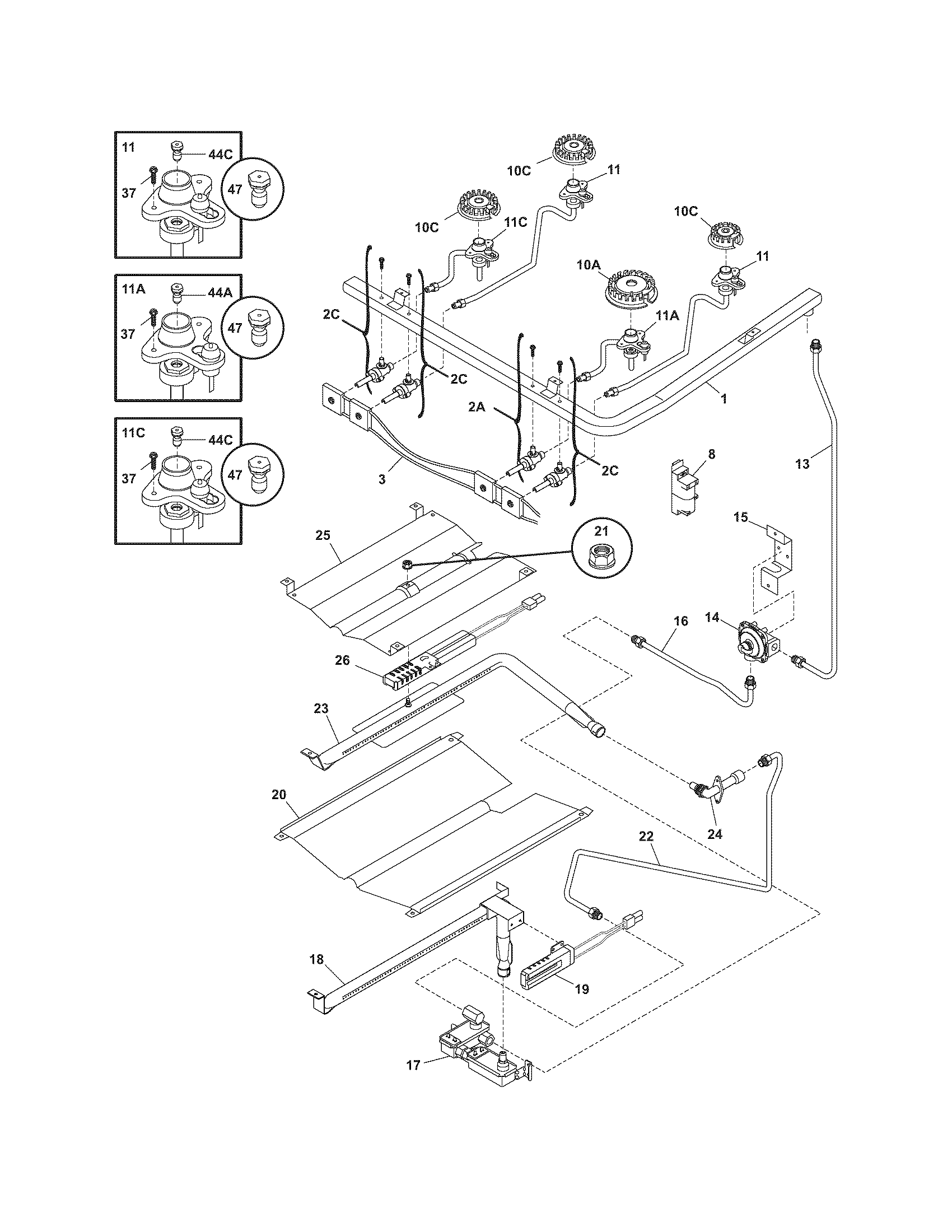 Frigidaire FGF366DBD burner diagram