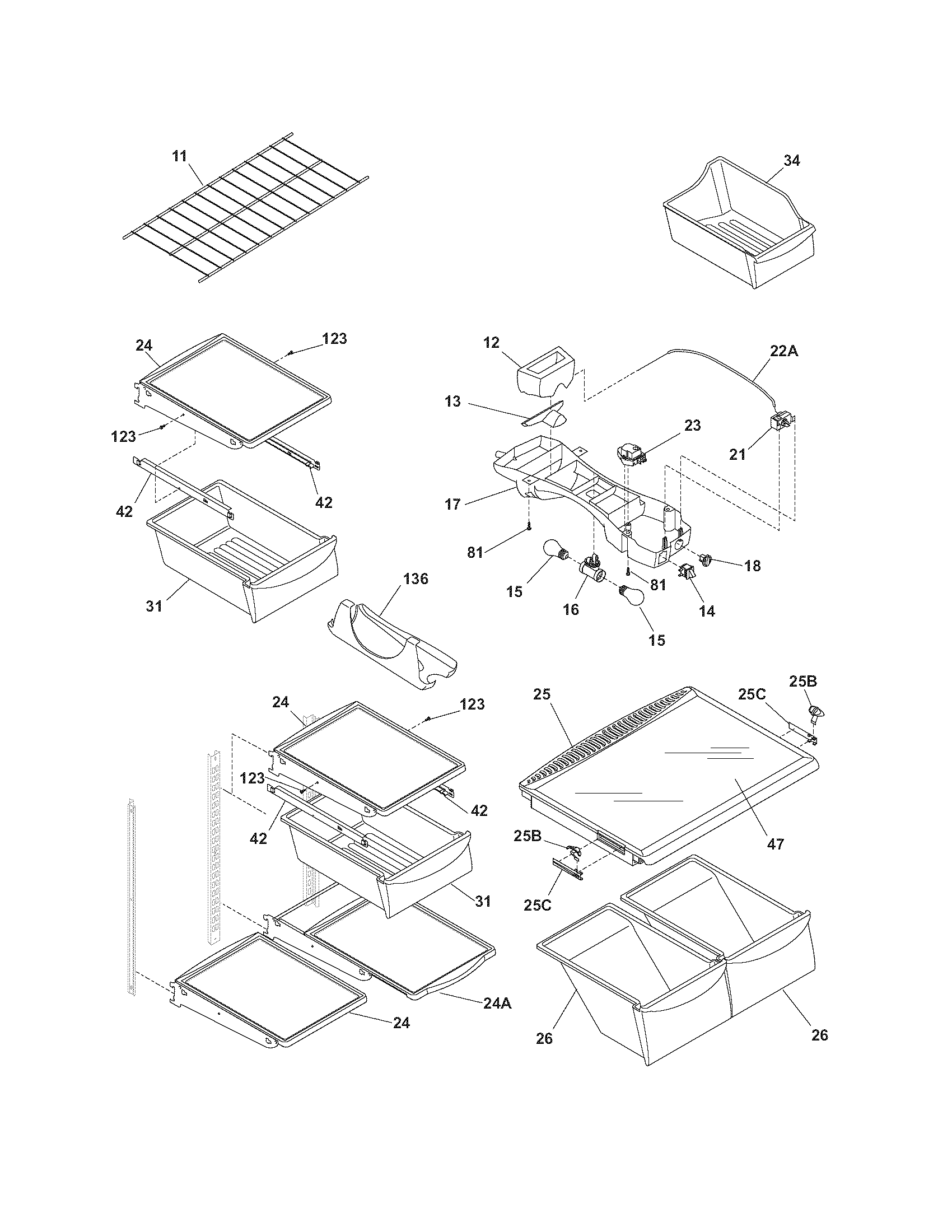 Frigidaire FRT21LR8DK5 shelves diagram