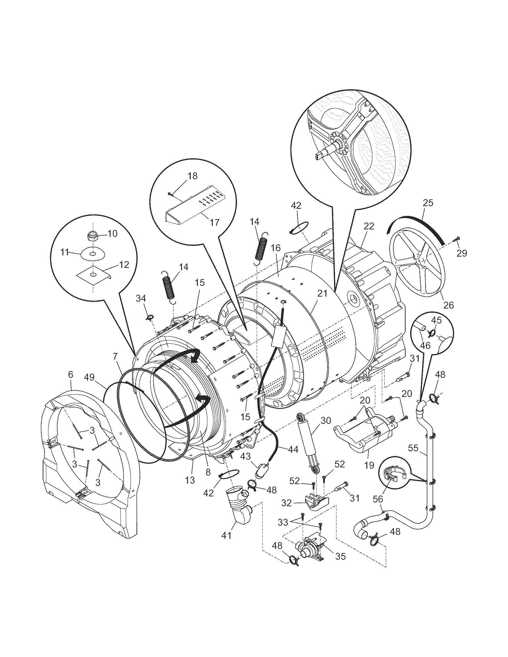 Frigidaire GLTF2940ES0 motor/tub diagram