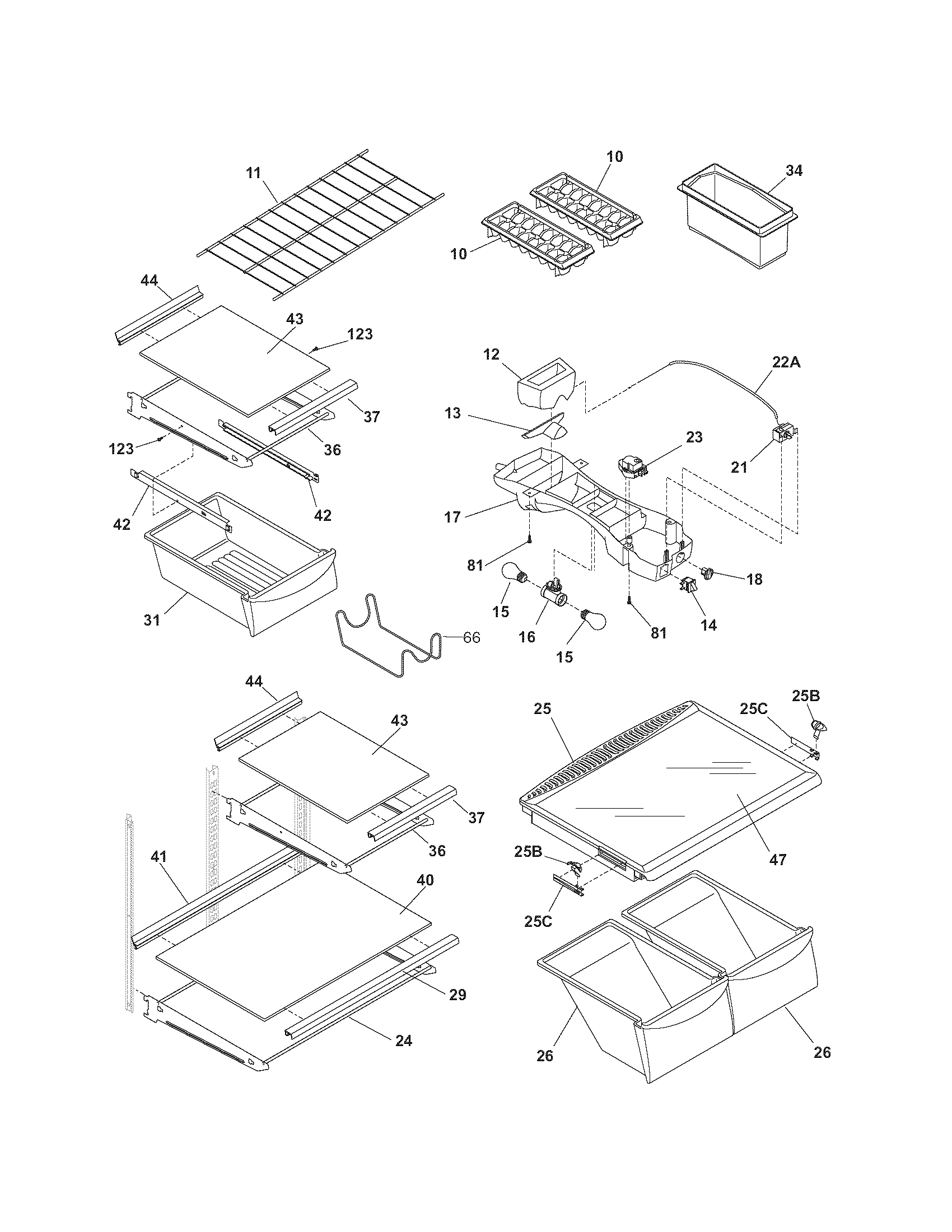 Kenmore 25364843404 shelves diagram