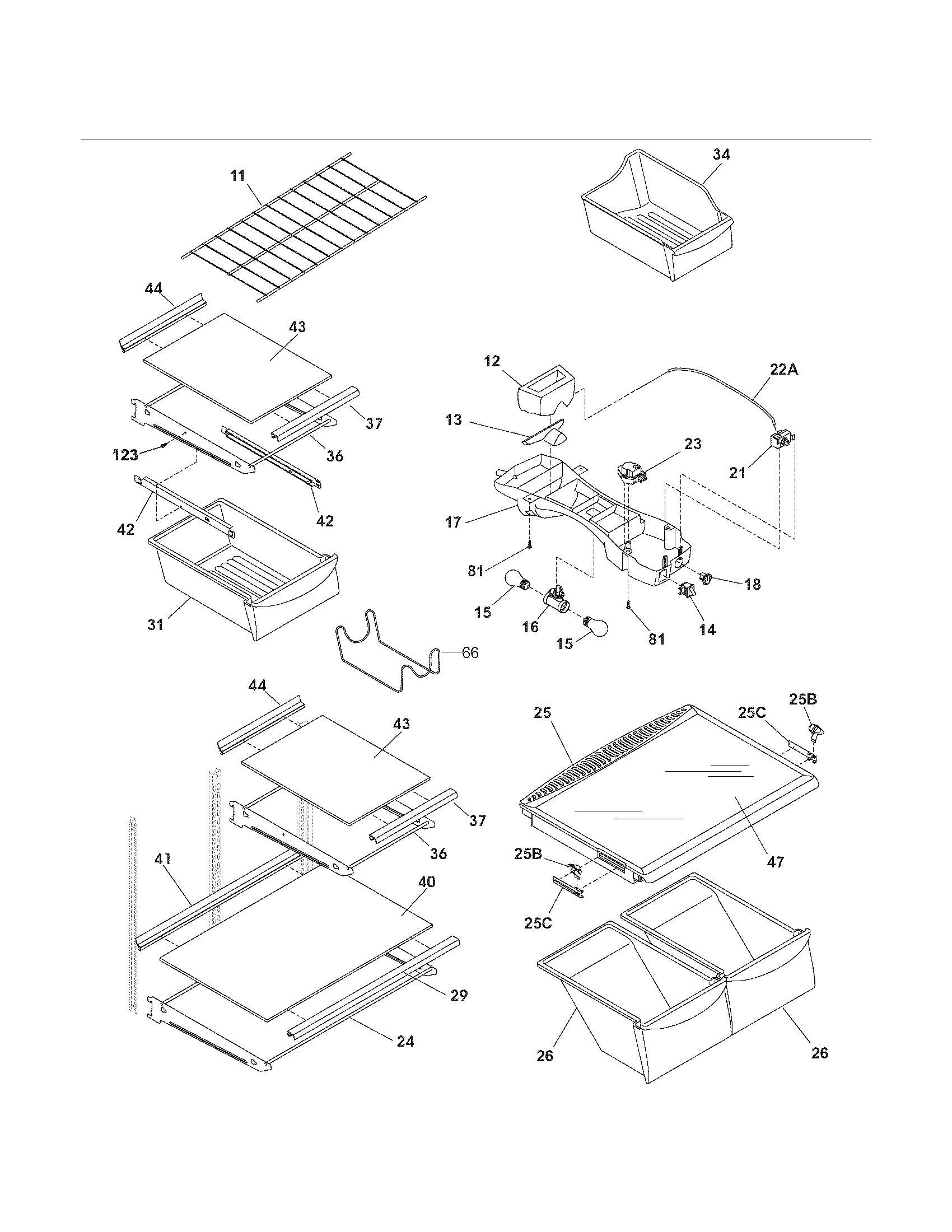 Kenmore 25374844406 shelves diagram