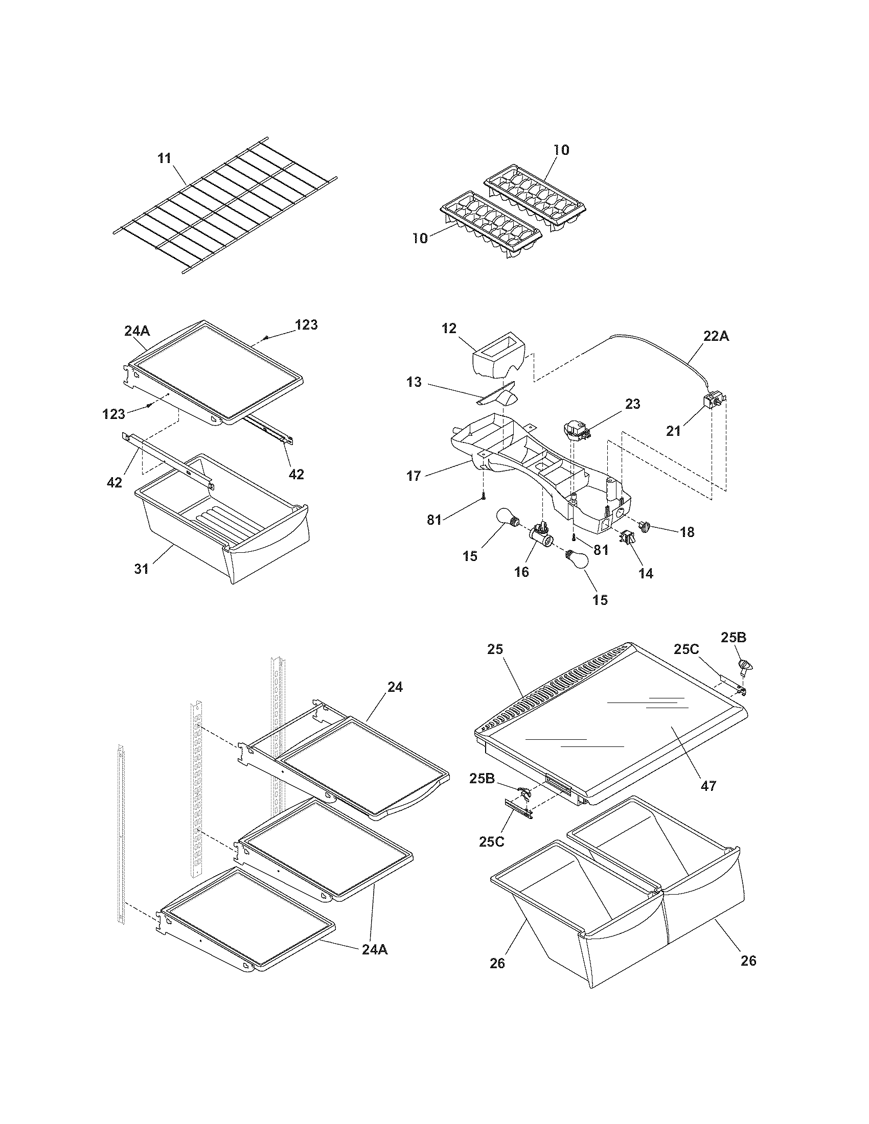 Kenmore 25364873404 shelves diagram